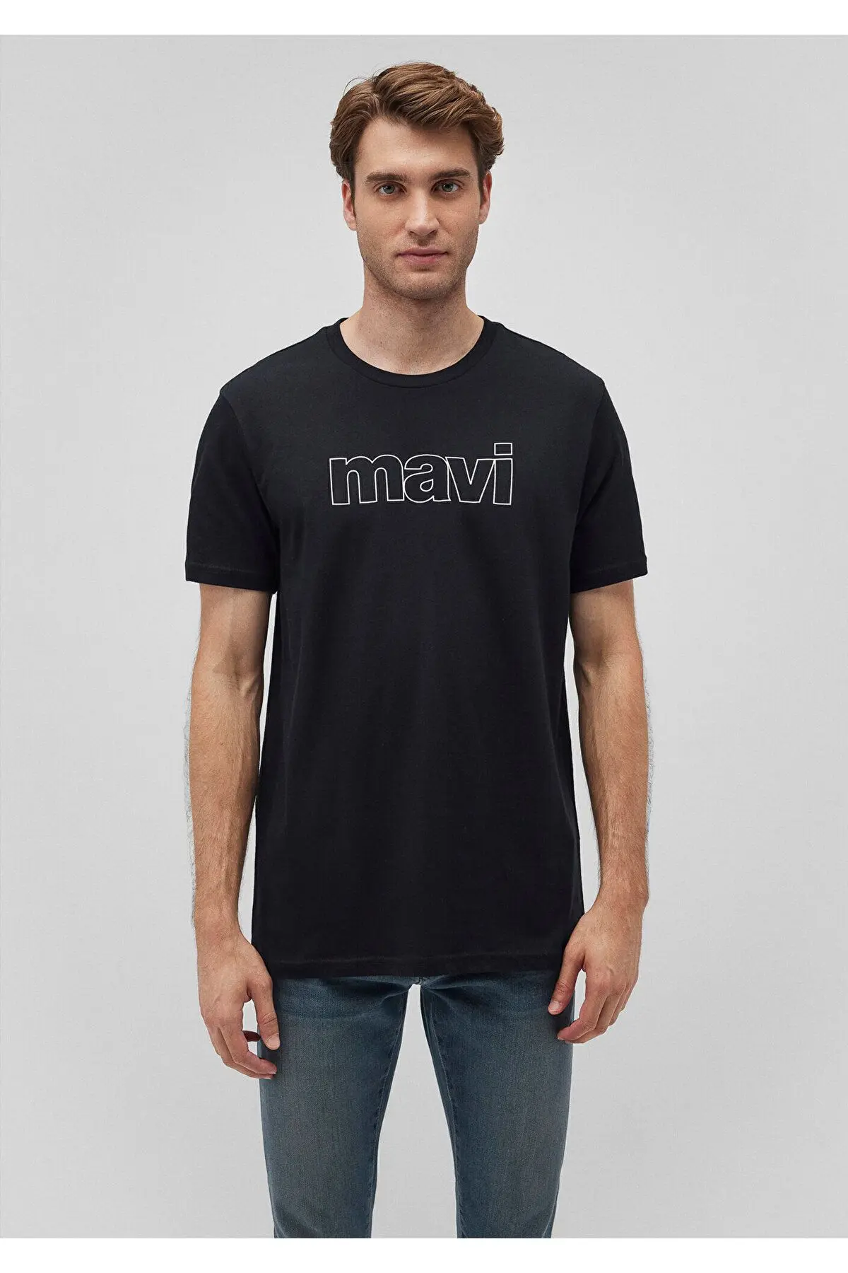 Logo Baskılı Siyah Tişört Slim Fit / Dar Kesim 065781-900
