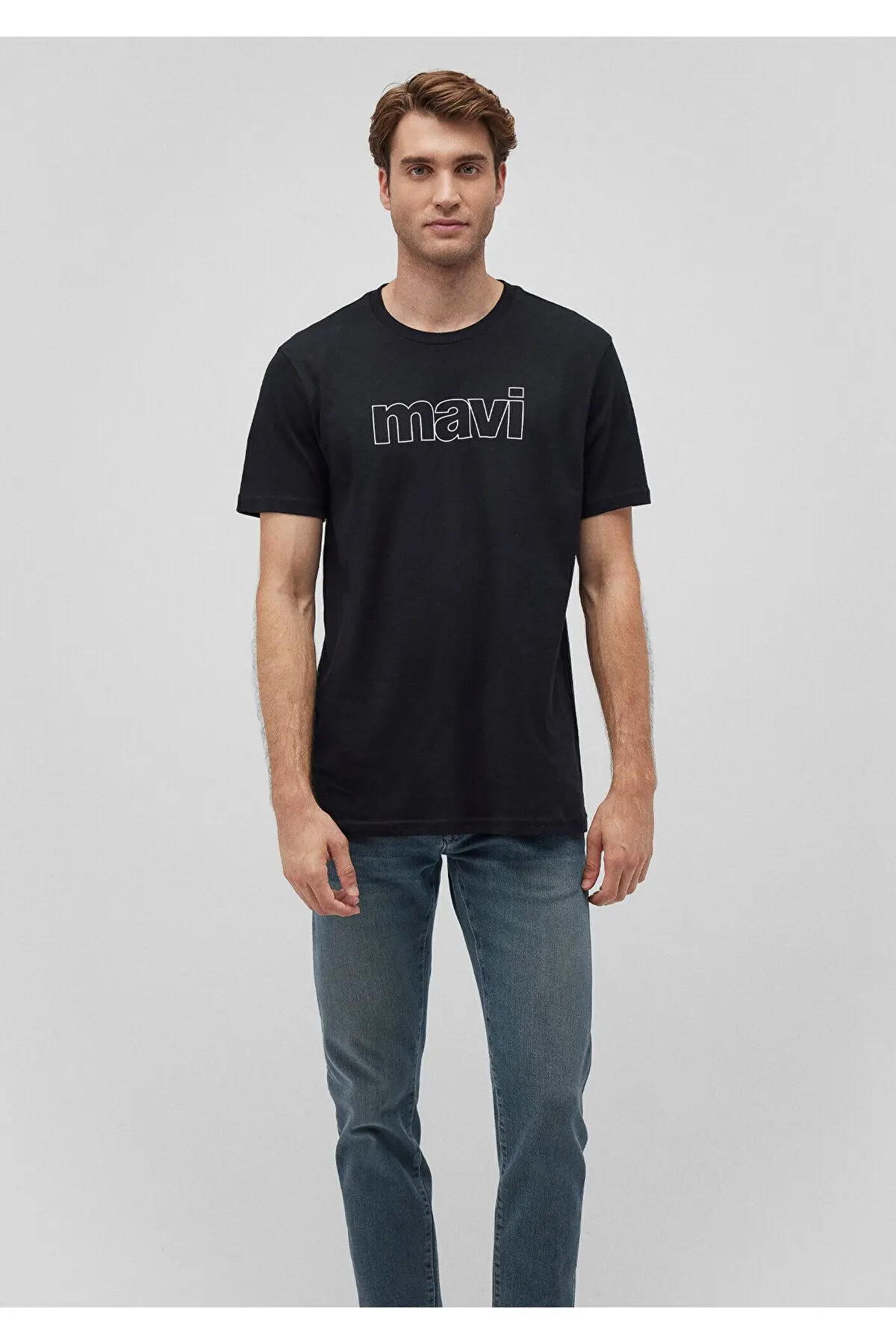Logo Baskılı Siyah Tişört Slim Fit / Dar Kesim 065781-900