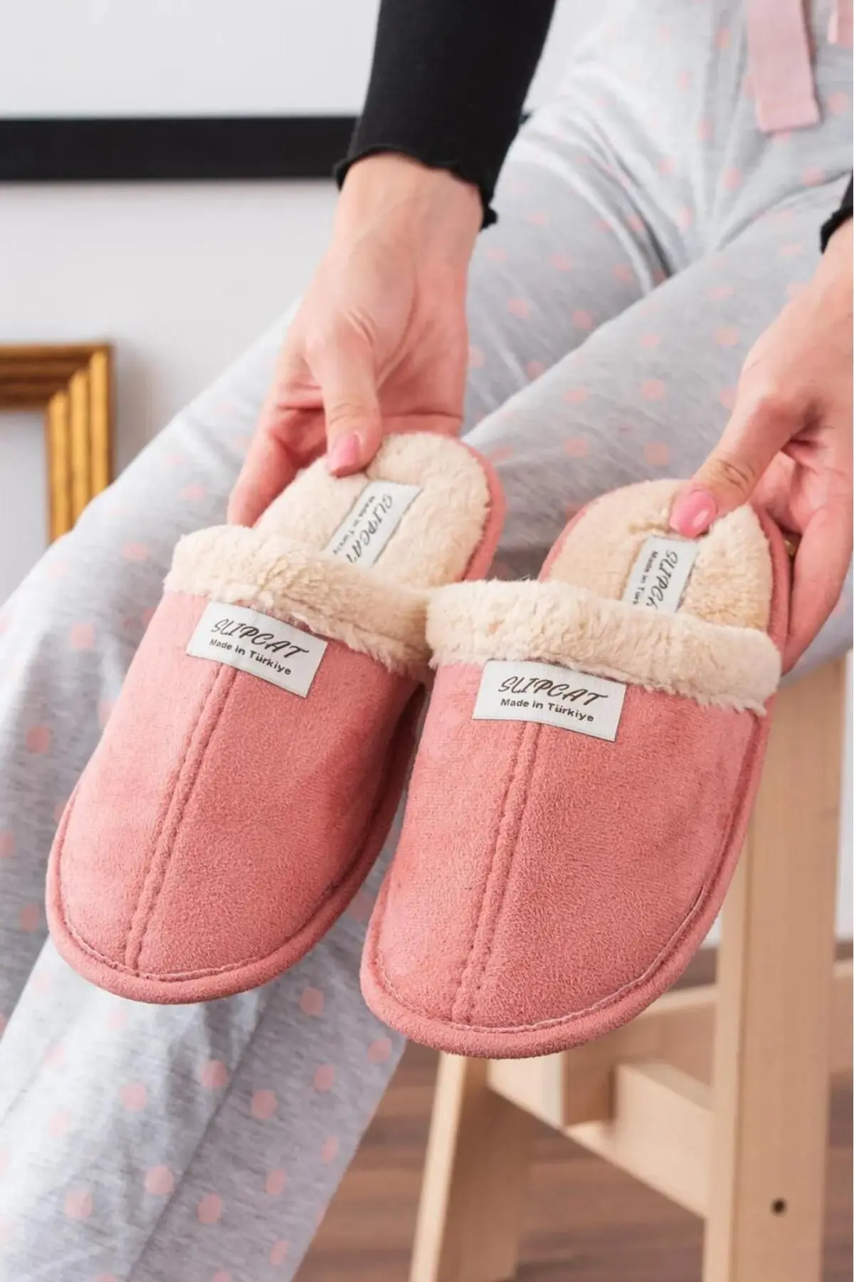 3'lü İçi Kürklü Ev Terliği Misafir Terliği Çeyiz Bohça Bahçe Terliği