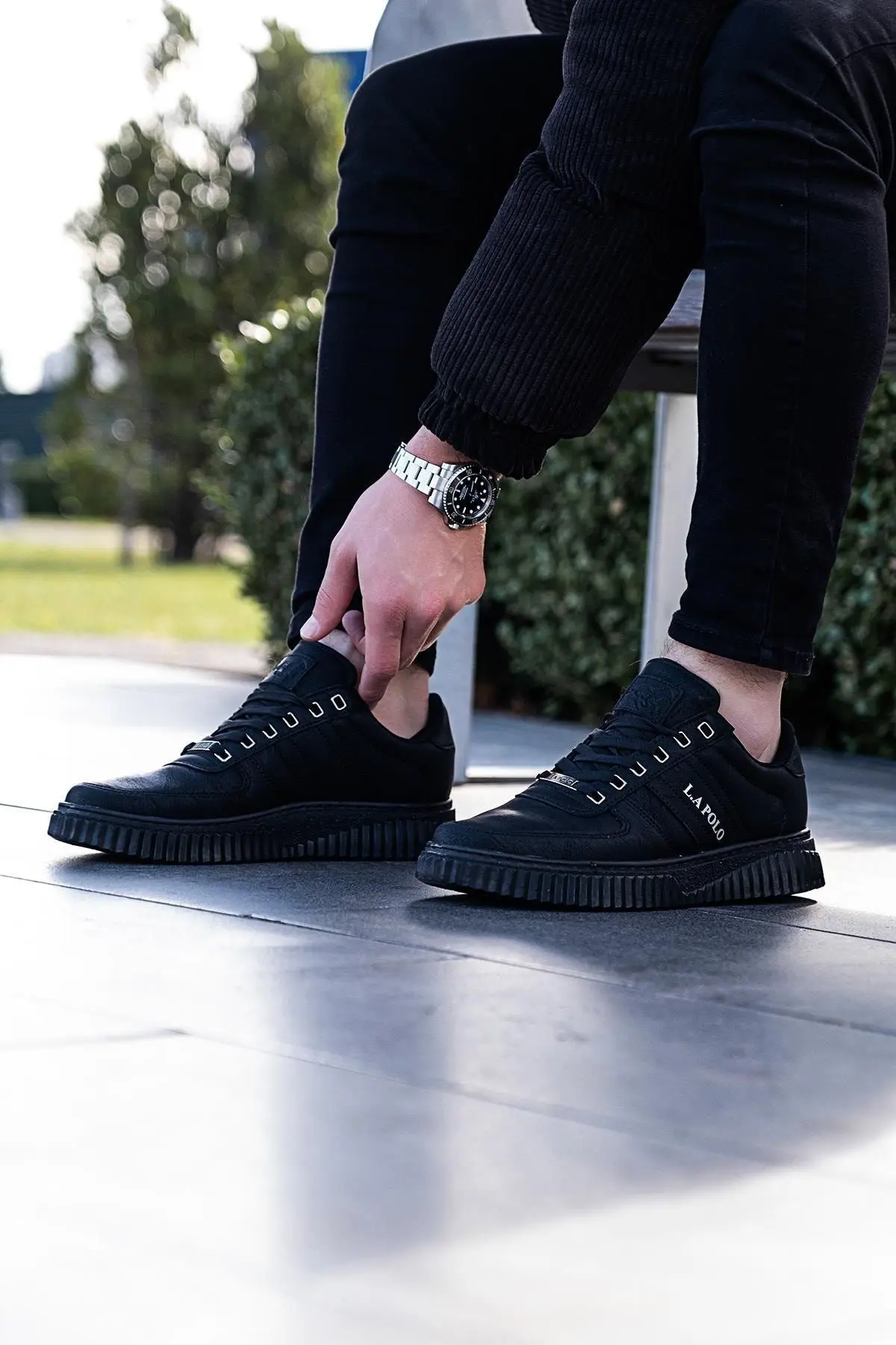 L.A Polo 109 Siyah Renk Siyah Tabanlı Bağcıklı Günlük Erkek Spor Ayakkabı