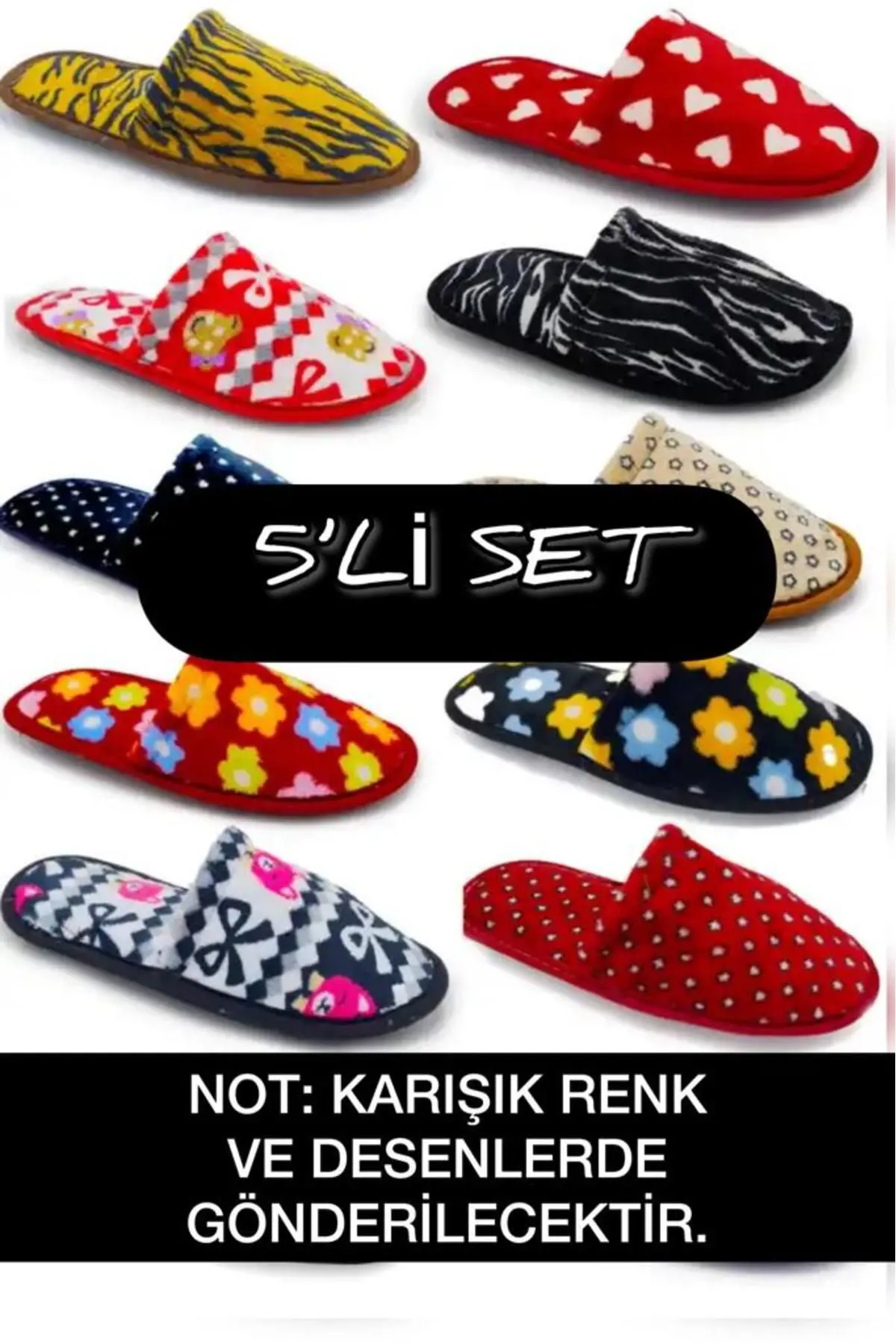 5'li Kadın Önü Kapalı Terlik Peluş Yıkanabilir Kışlık Ev Terliği Misafir Çeyiz Bohça Terliği
