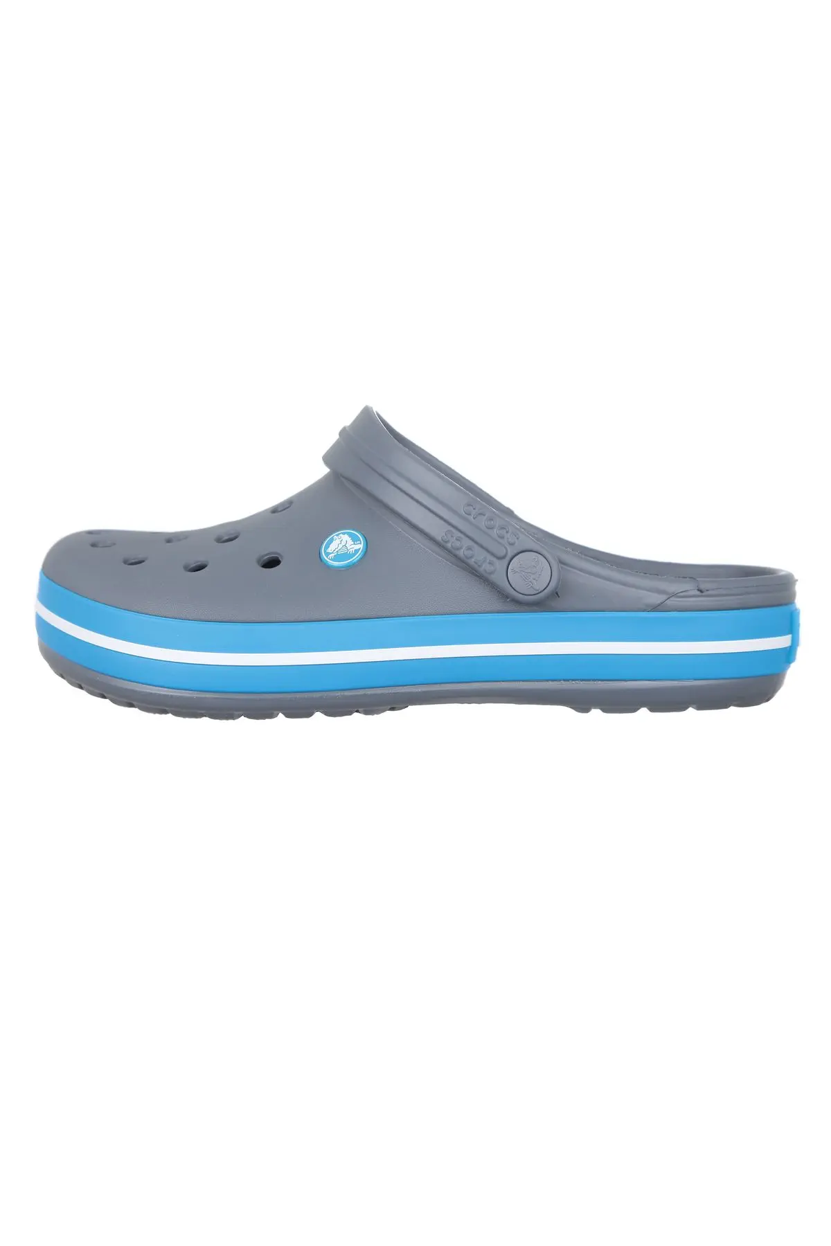 Koyu Gri Unisex Crocband Kenarı Mavi Beyaz Çizgili Terlik