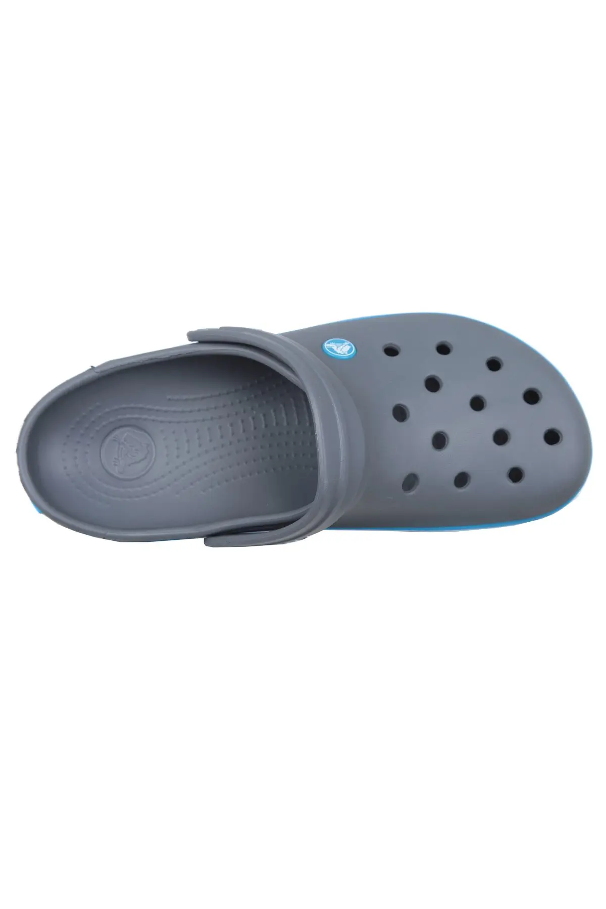 Koyu Gri Unisex Crocband Kenarı Mavi Beyaz Çizgili Terlik