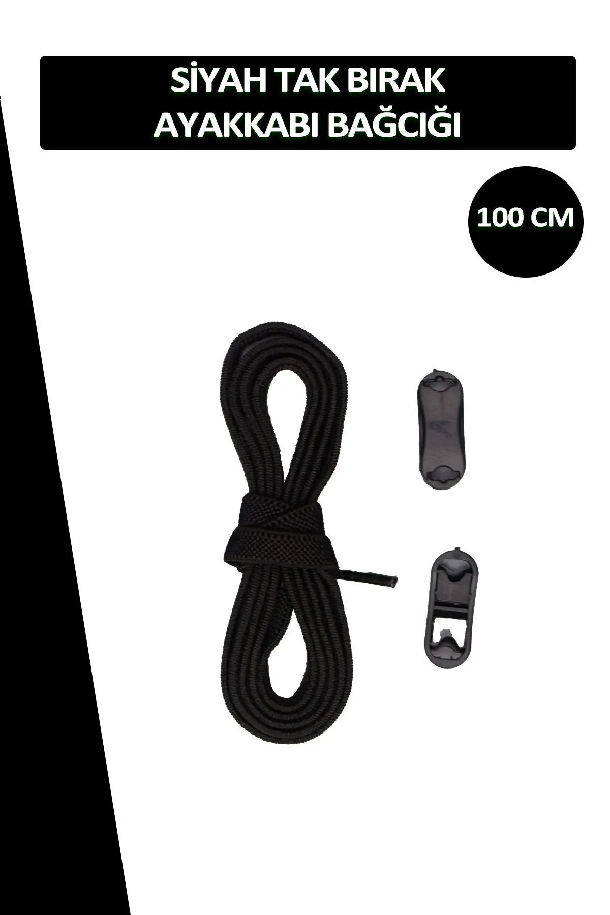 Siyah Elastik Akıllı Esnek Bağcık Tak Bırak Ayakkabı Bağcığı 1 Çift 100cm