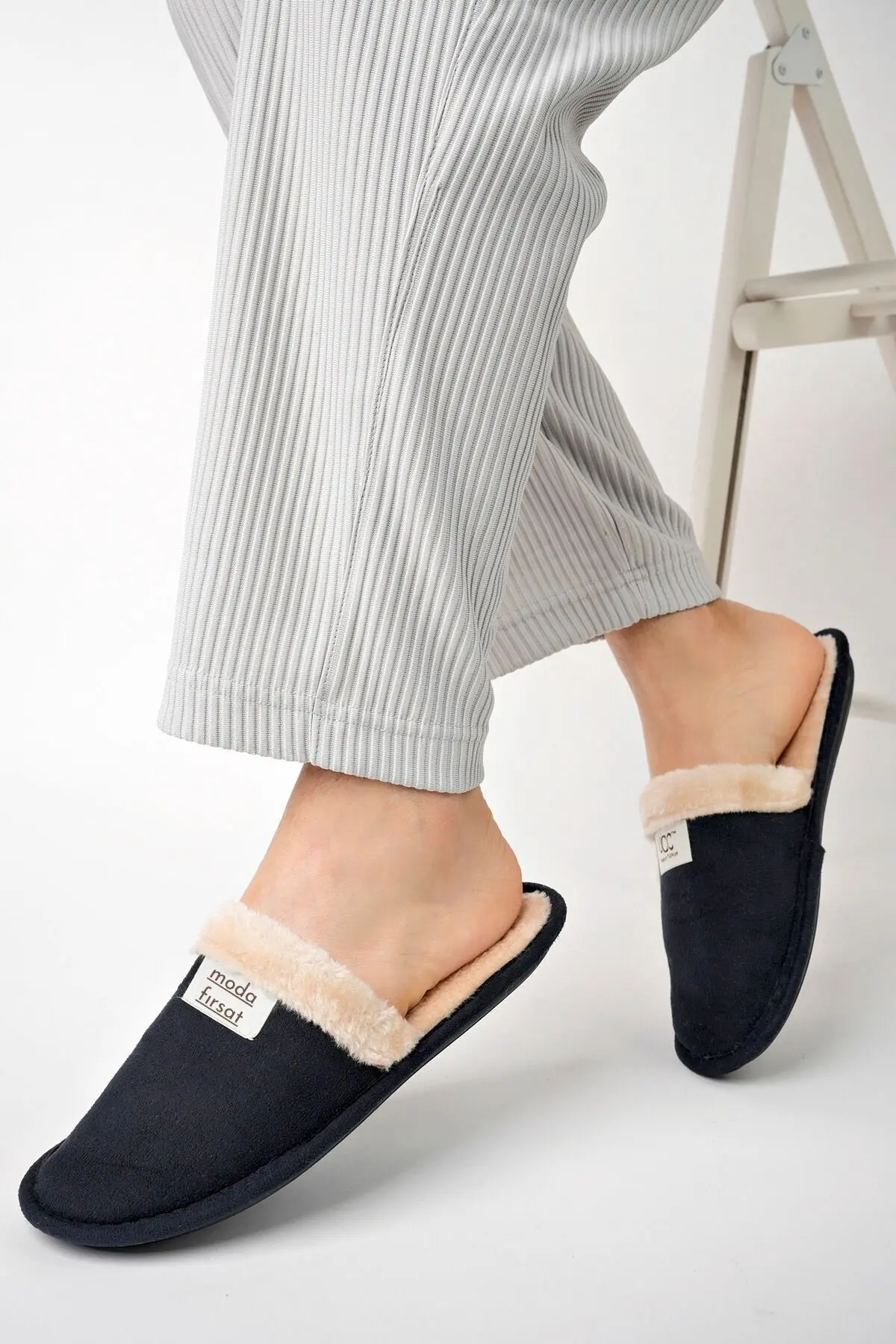 Erkek Siyah Günlük Terlik Peluş Yıkanabilir Ev Terliği Misafir Çeyiz Damat Terliği