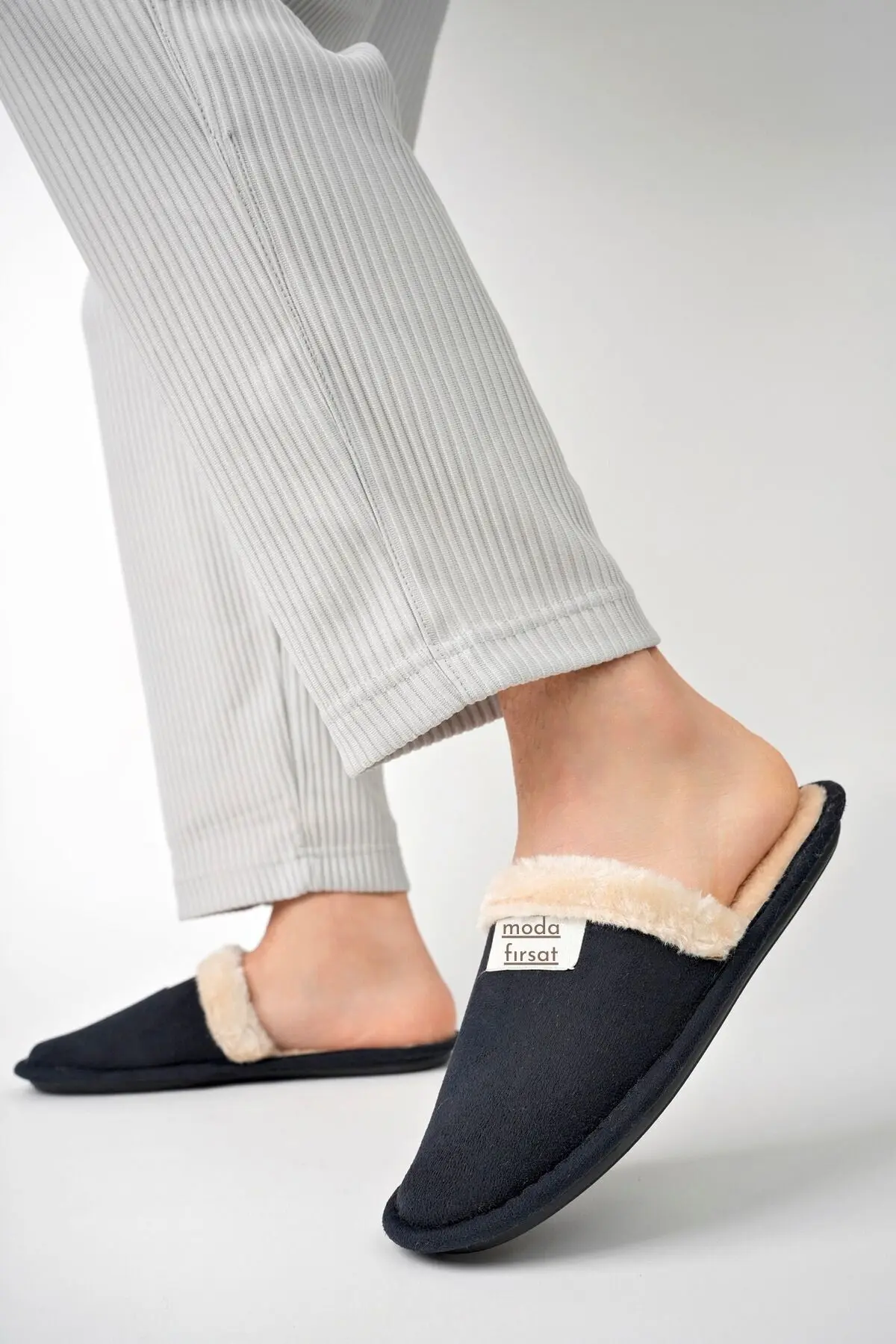 Erkek Siyah Günlük Terlik Peluş Yıkanabilir Ev Terliği Misafir Çeyiz Damat Terliği