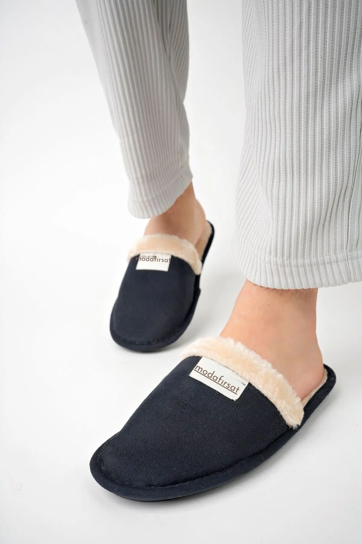 Erkek Siyah Günlük Terlik Peluş Yıkanabilir Ev Terliği Misafir Çeyiz Damat Terliği