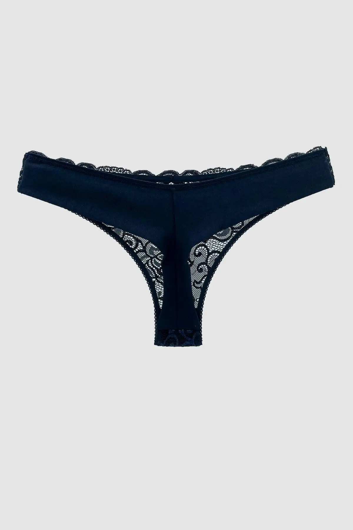 Masara Model Yarı Dantelli Tanga String Model Esnek Ve Yumuşak Kumaşlı Külot Lacivert Renk