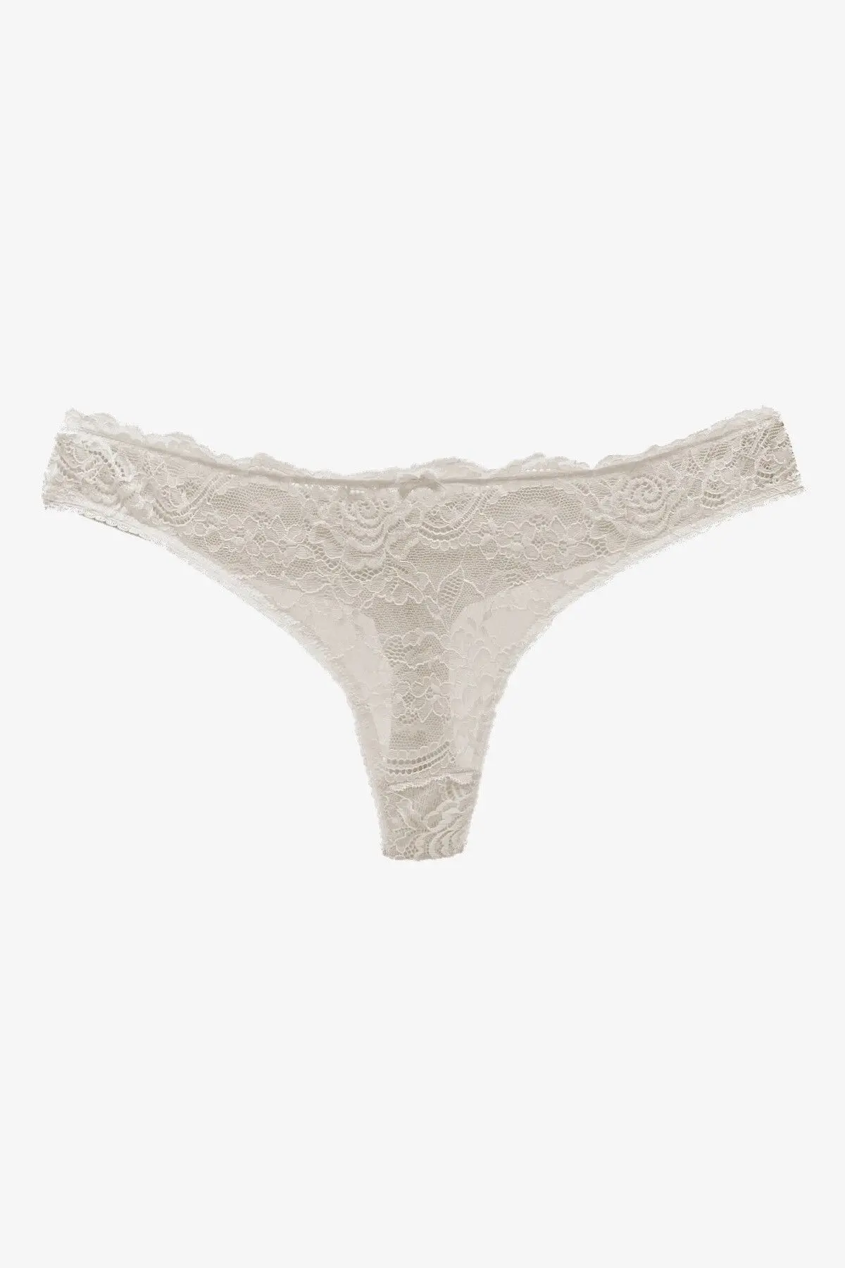 MİSTİRİK Masara Model Yarı Dantelli Tanga String Model Esnek Ve Yumuşak Kumaşlı Külot Ekru Renk