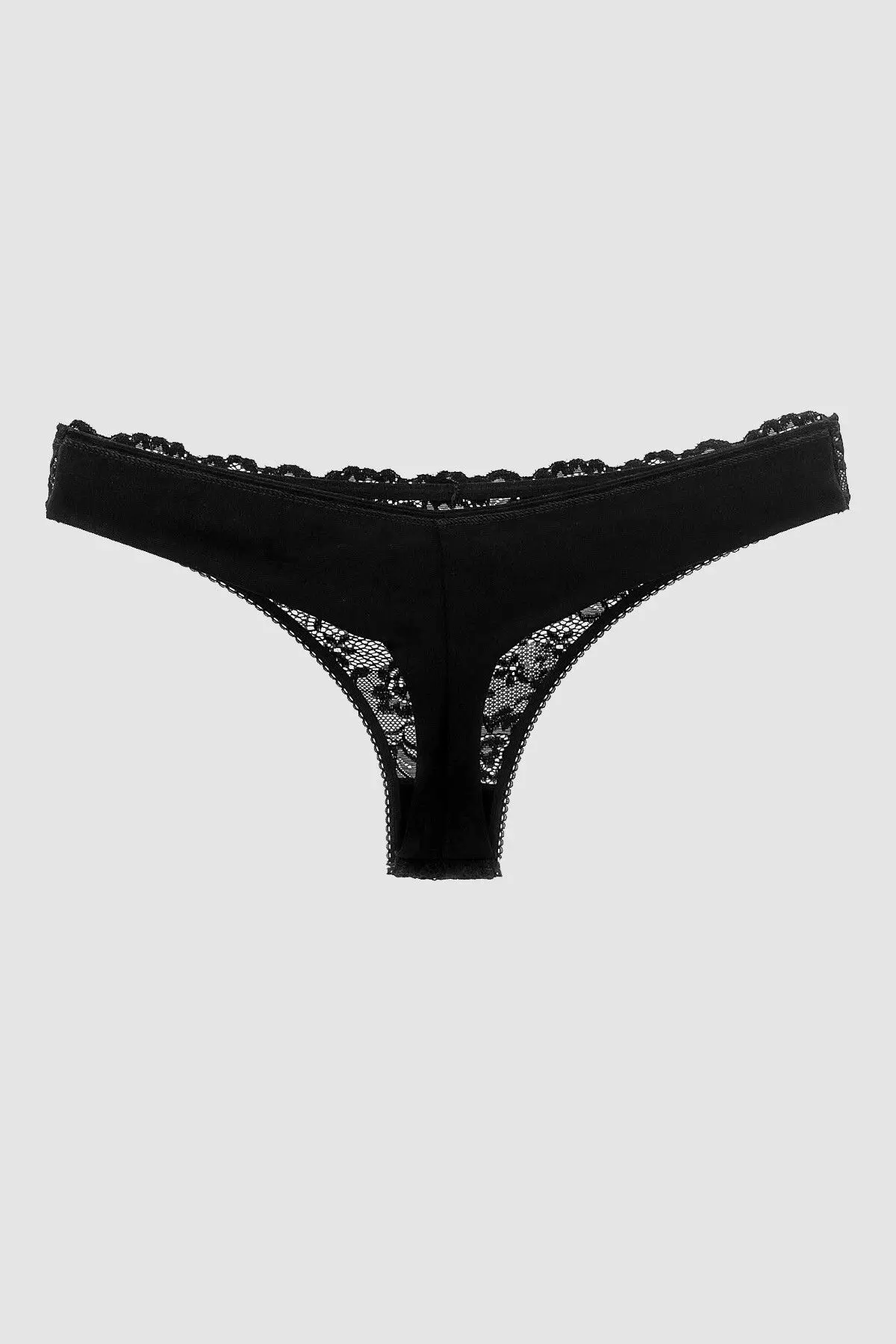 Masara Model Yarı Dantelli Tanga String Model Esnek Ve Yumuşak Kumaşlı Külot Siyah Renk