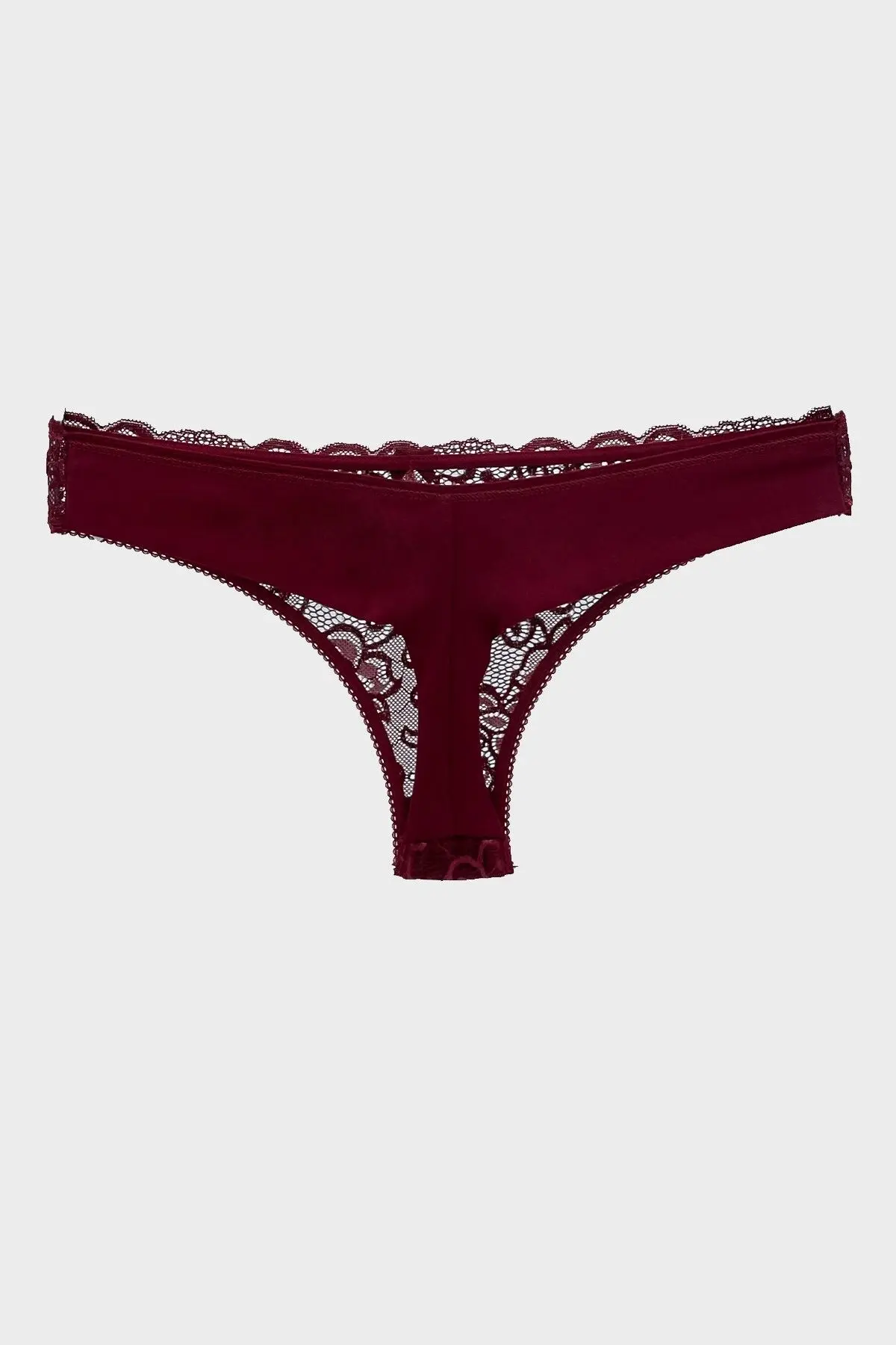 Masara Model Yarı Dantelli Tanga String Model Esnek Ve Yumuşak Kumaşlı Külot Bordo Renk