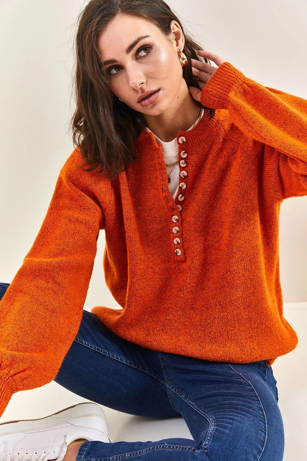 Kadın Yakası Ilikli Balıkçı Yaka Triko Kazak