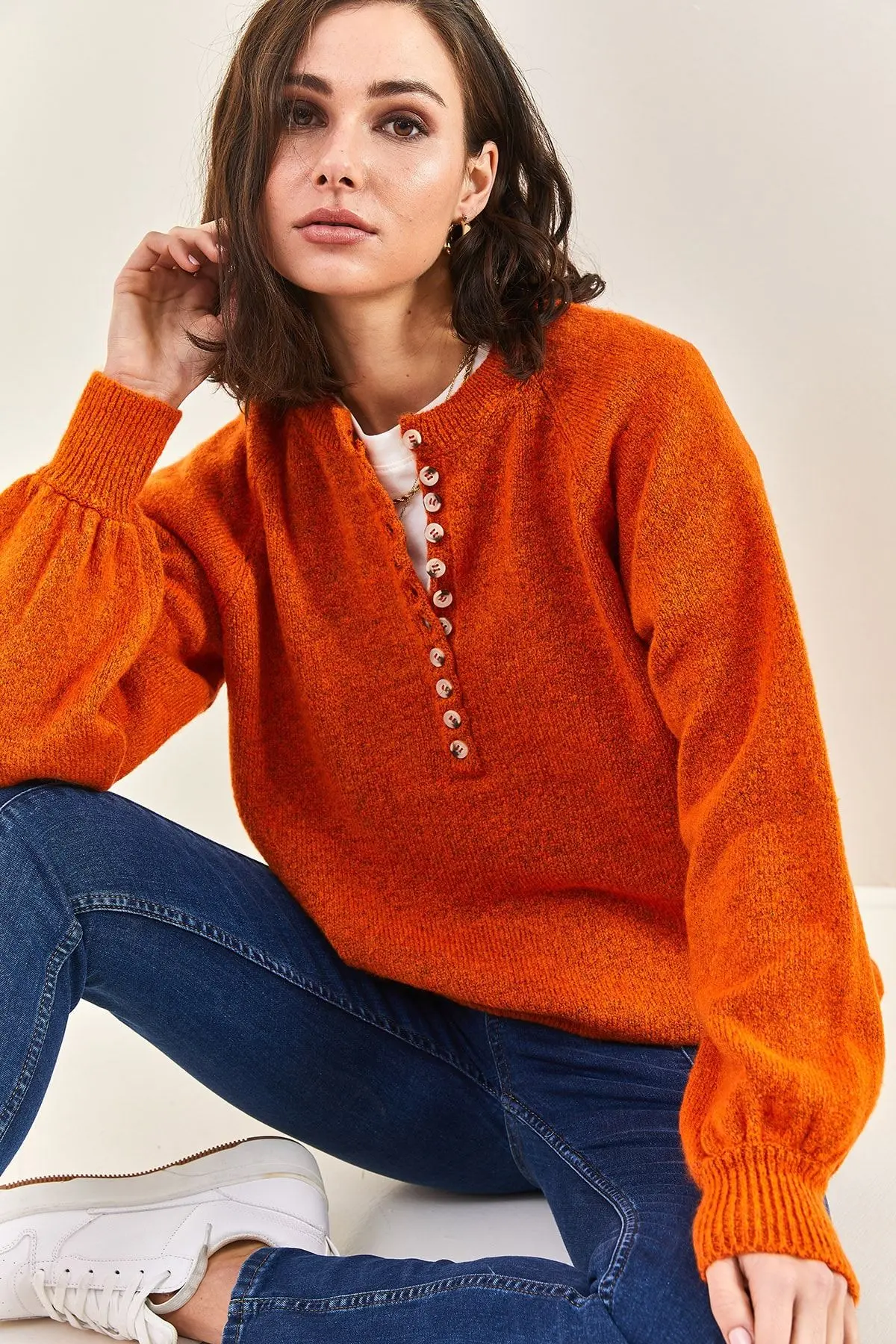 Kadın Yakası Ilikli Balıkçı Yaka Triko Kazak