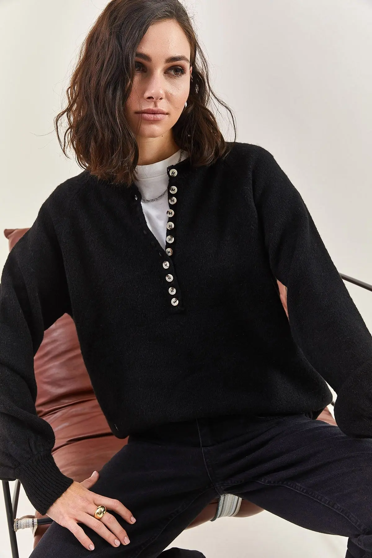 Kadın Yakası Ilikli Balıkçı Yaka Triko Kazak