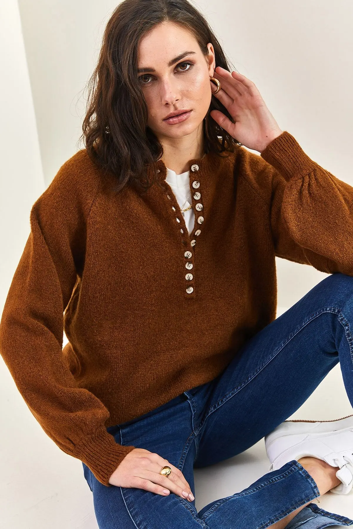 Kadın Yakası Ilikli Balıkçı Yaka Triko Kazak