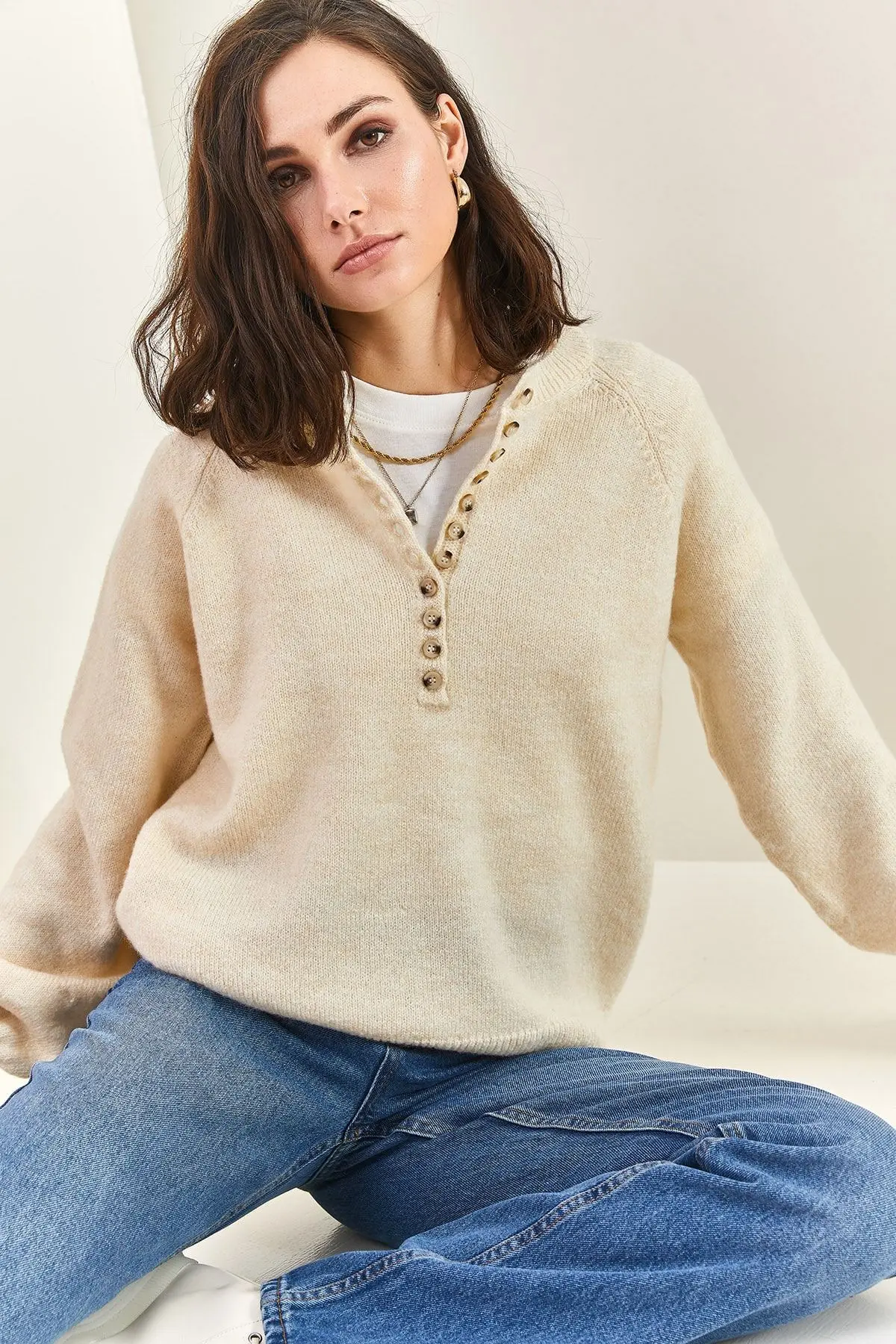 Bianco Lucci Kadın Yakası Ilikli Balıkçı Yaka Triko Kazak