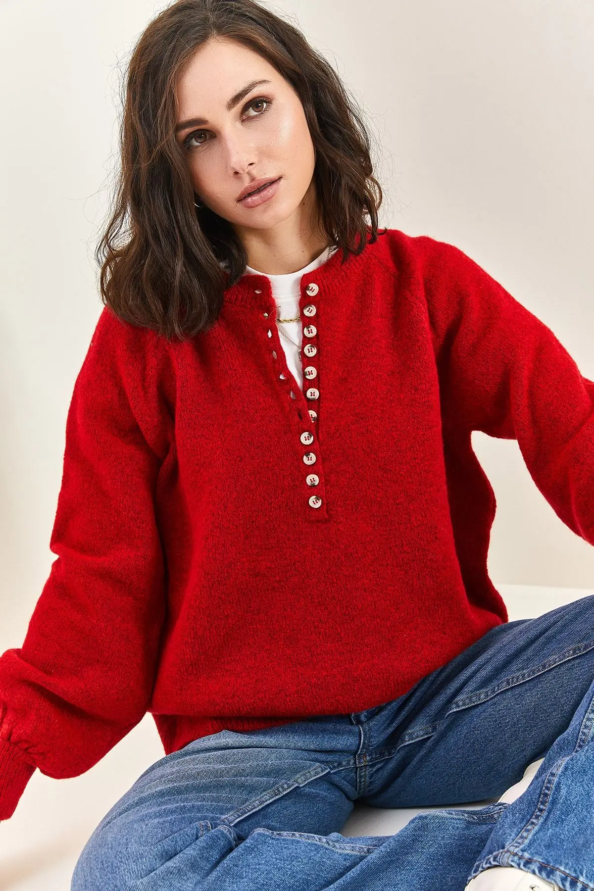 Kadın Yakası Ilikli Balıkçı Yaka Triko Kazak