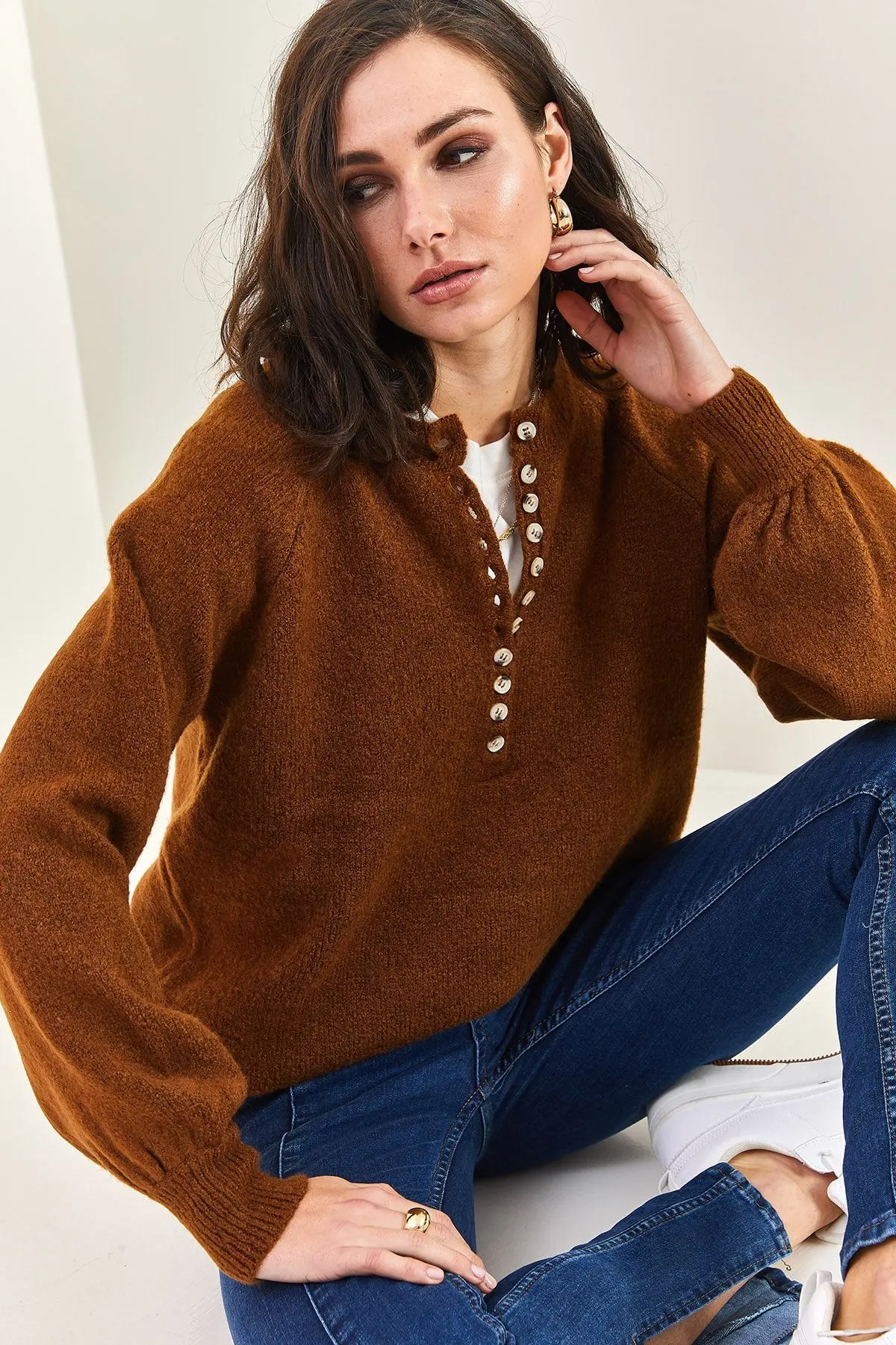 Kadın Yakası Ilikli Balıkçı Yaka Triko Kazak