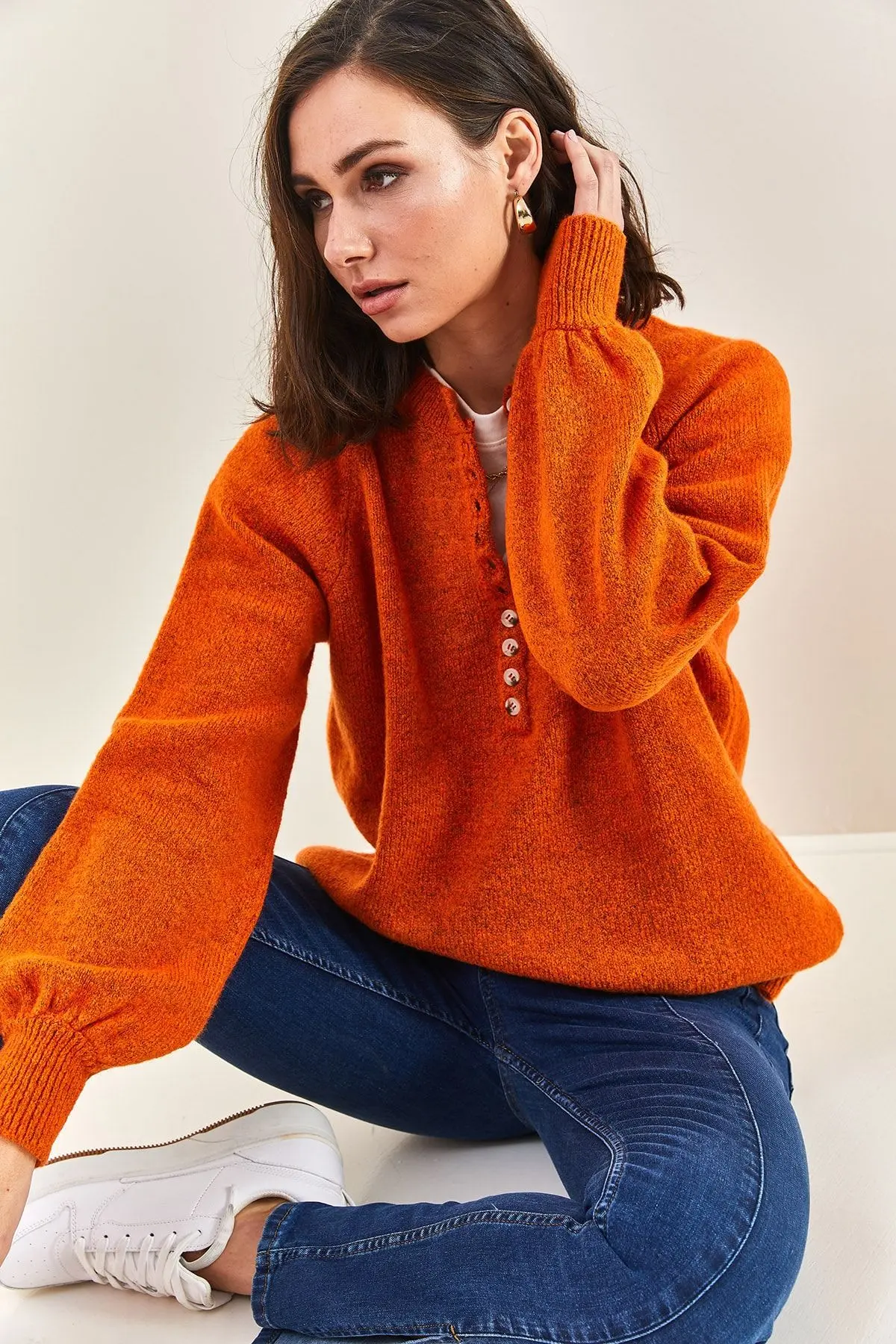 Kadın Yakası Ilikli Balıkçı Yaka Triko Kazak