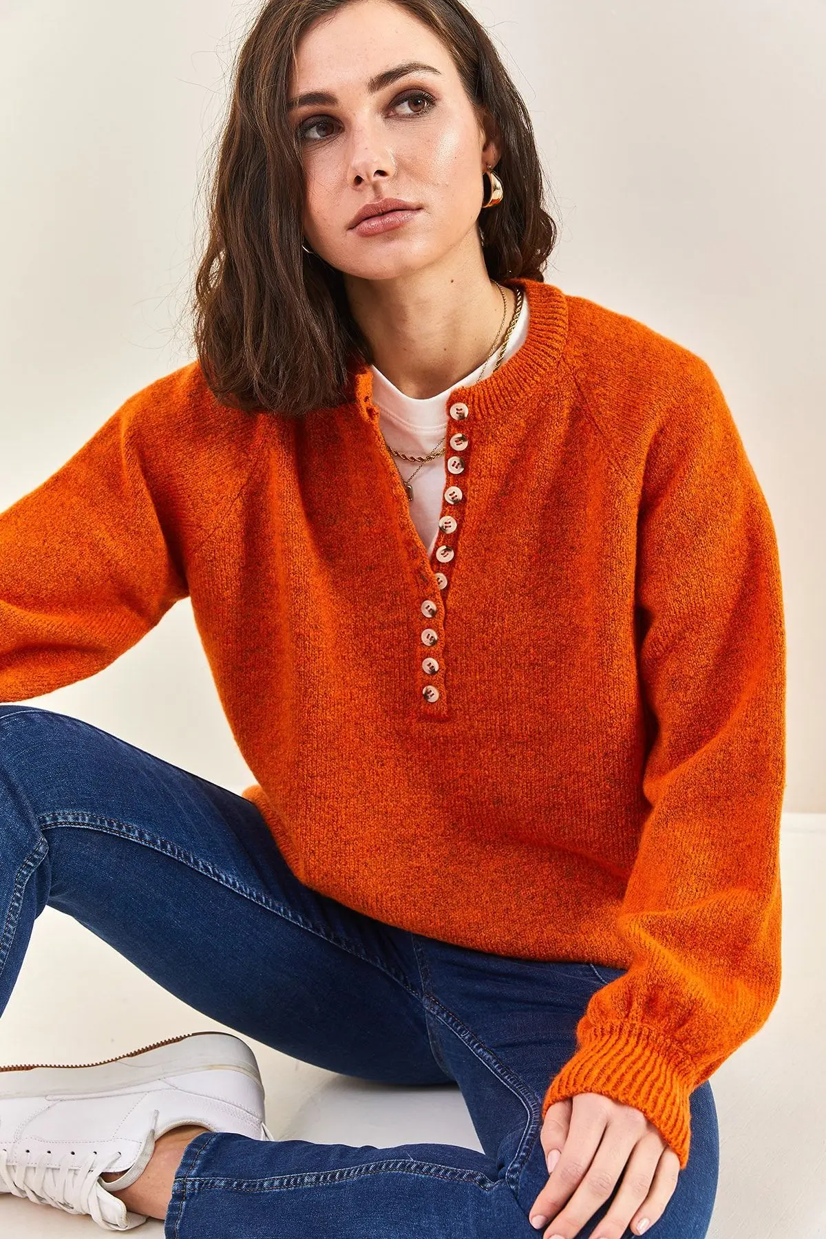 Kadın Yakası Ilikli Balıkçı Yaka Triko Kazak