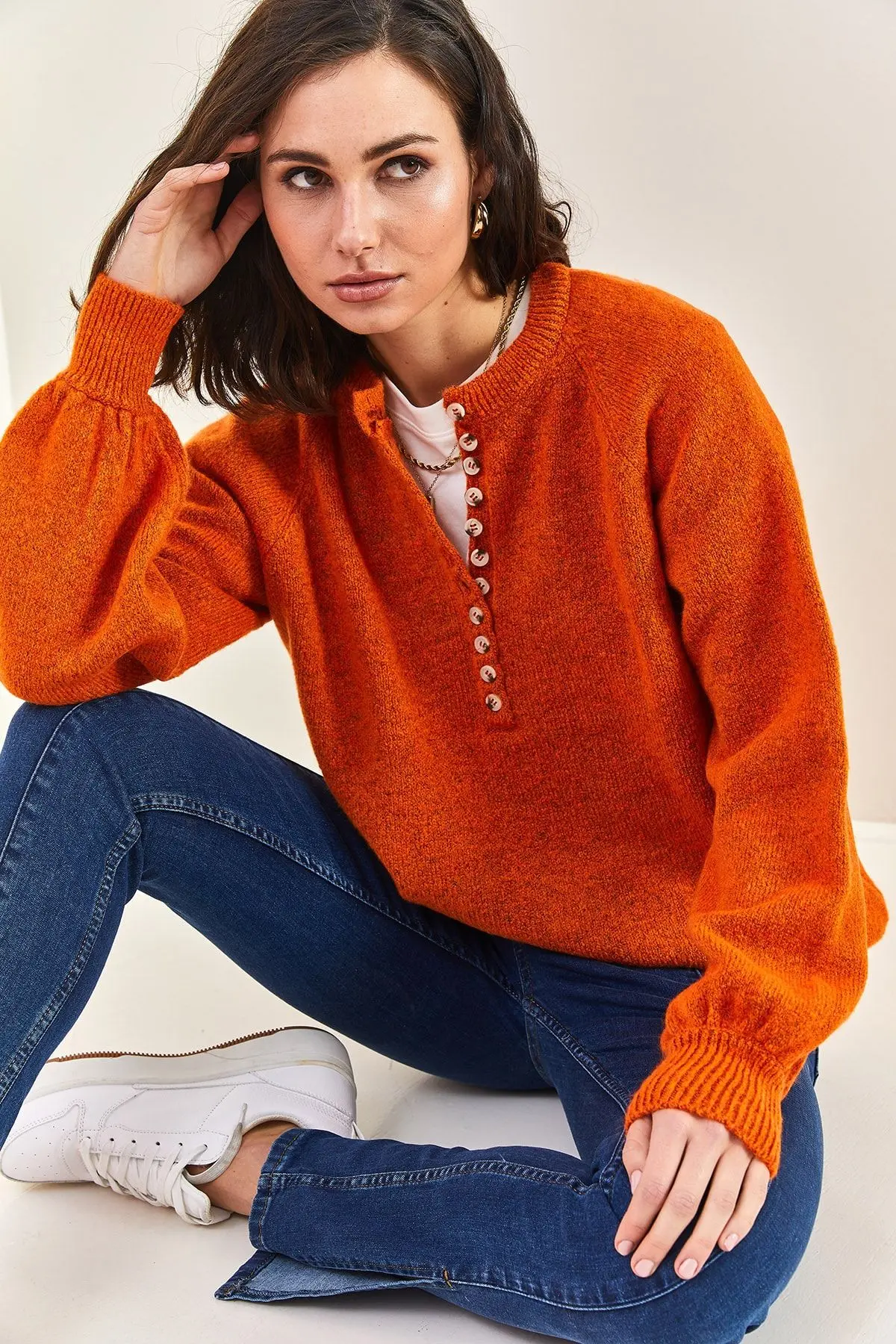 Kadın Yakası Ilikli Balıkçı Yaka Triko Kazak