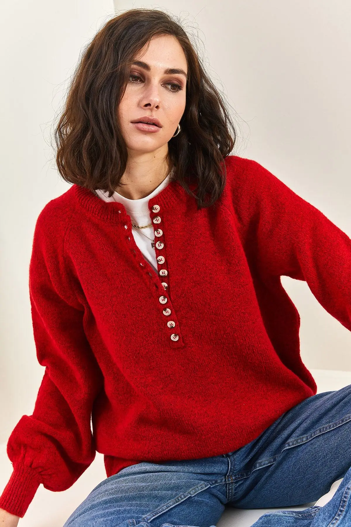 Kadın Yakası Ilikli Balıkçı Yaka Triko Kazak