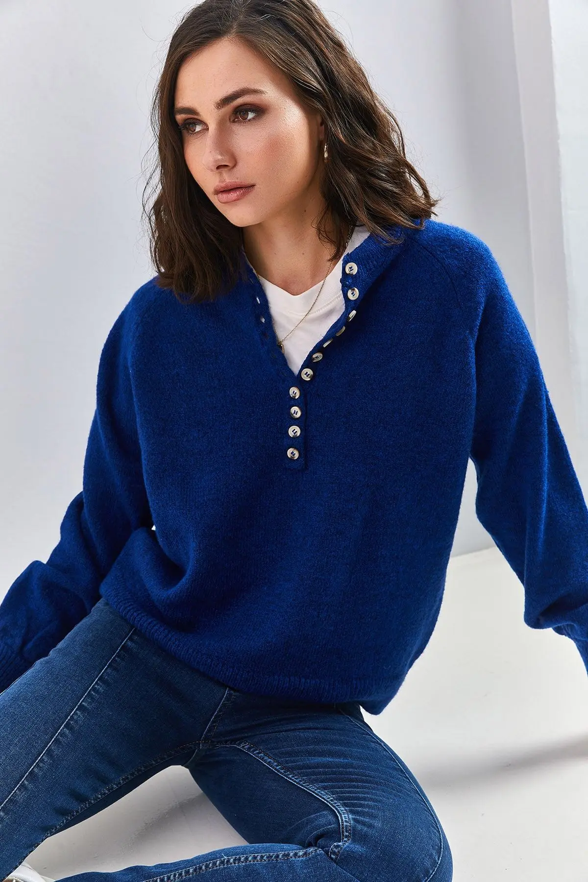 Kadın Yakası Ilikli Balıkçı Yaka Triko Kazak