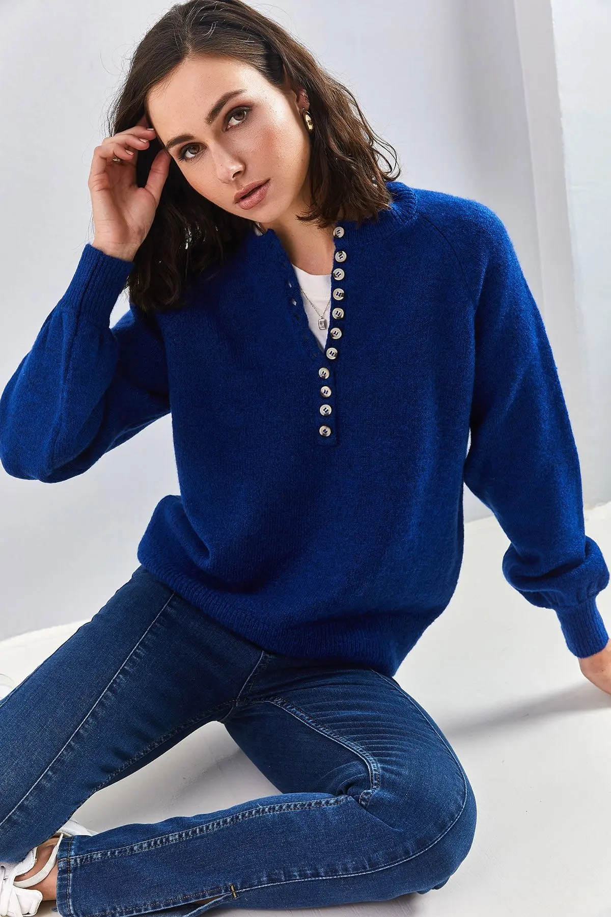 Bianco Lucci Kadın Yakası Ilikli Balıkçı Yaka Triko Kazak