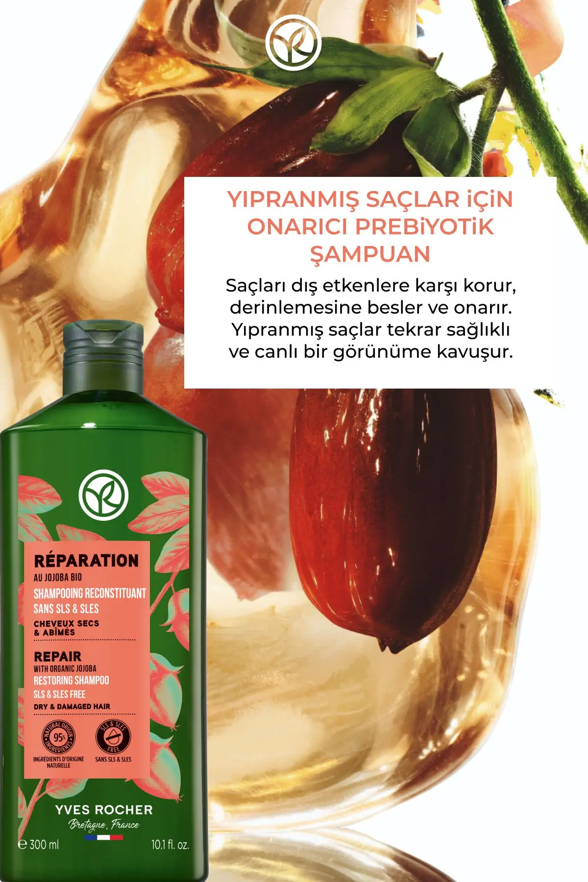 Yıpranmış Saçlar İçin (Reparation) Onarıcı Prebiyotik Şampuan -  Tuzsuz & Vegan-300 ml