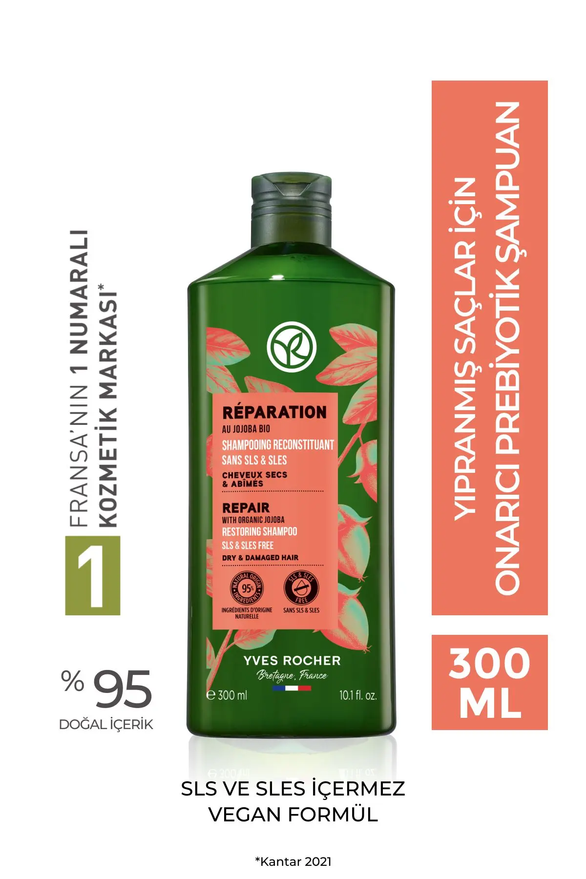 Yves Rocher Yıpranmış Saçlar İçin (Reparation) Onarıcı Prebiyotik Şampuan -  Tuzsuz & Vegan-300 ml