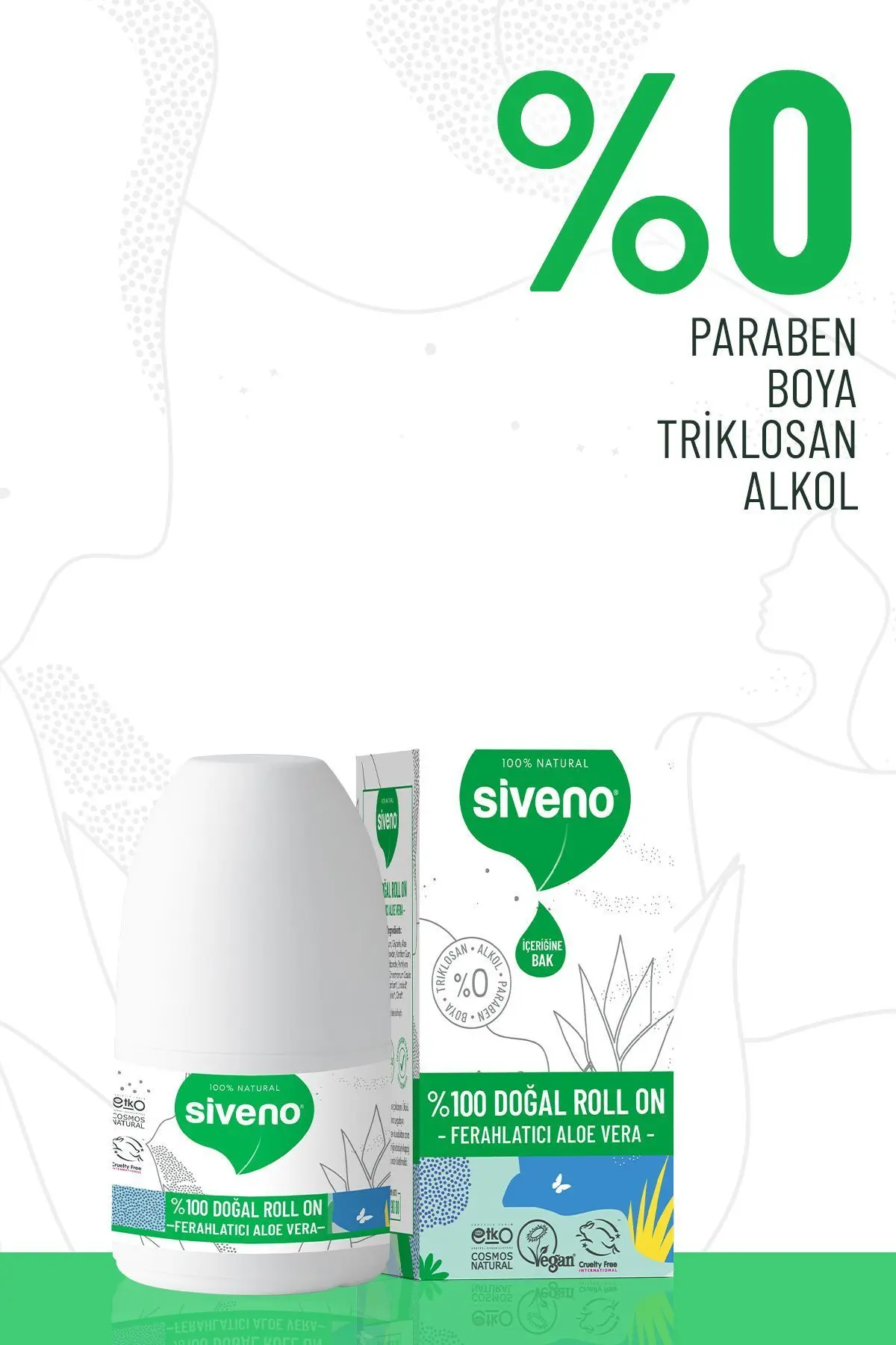 %100 Doğal Roll-on Aloe Vera Deodorant Ter Kokusu Önleyici Bitkisel Lekesiz Vegan 50 ml