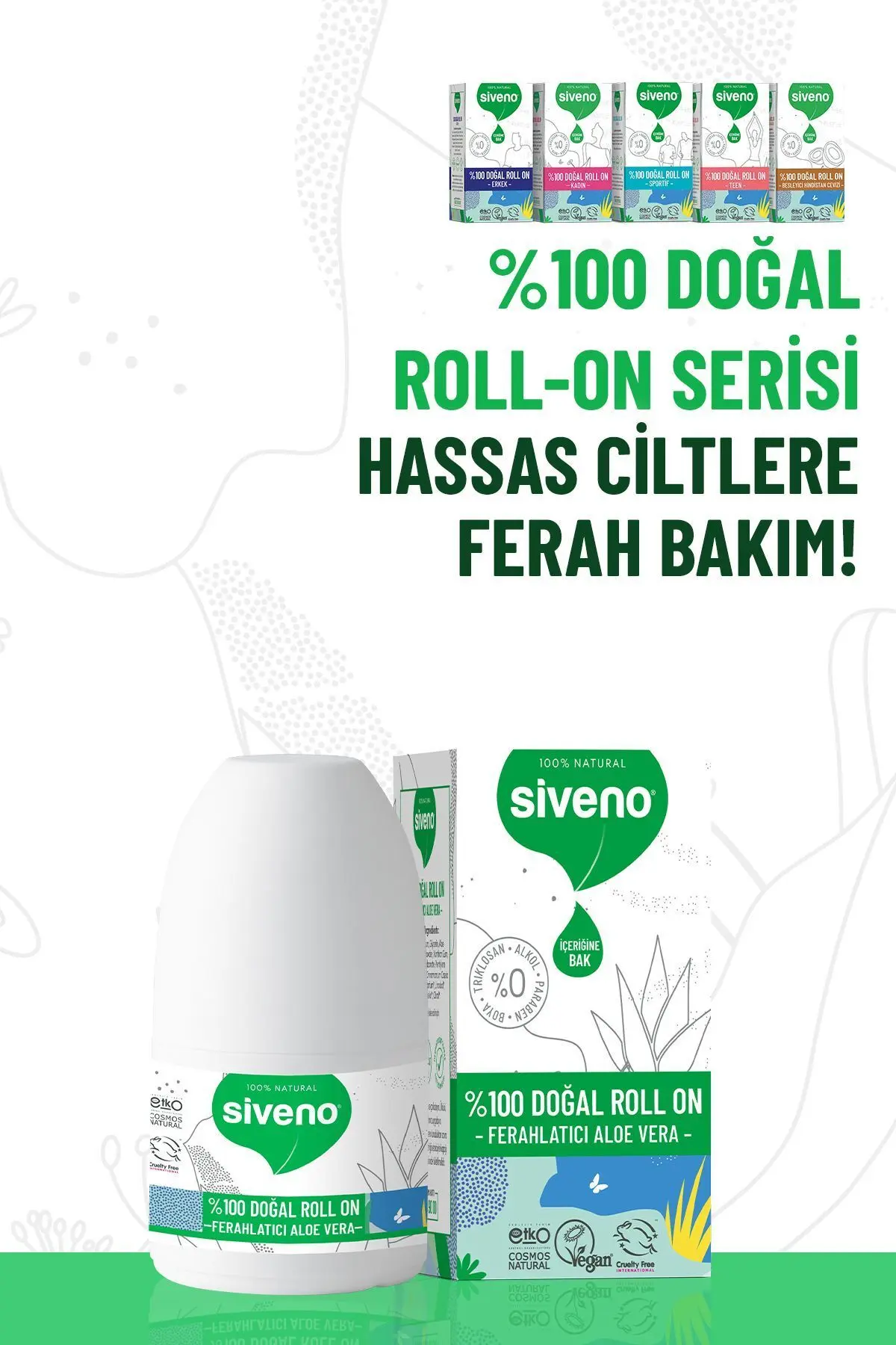 %100 Doğal Roll-on Aloe Vera Deodorant Ter Kokusu Önleyici Bitkisel Lekesiz Vegan 50 ml