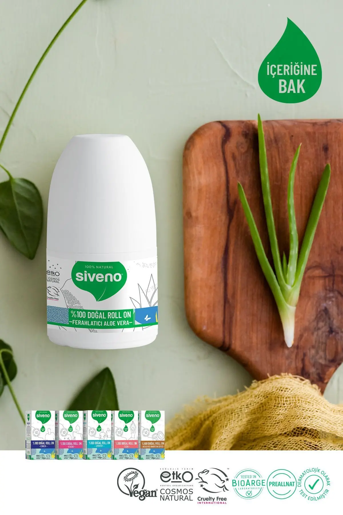 %100 Doğal Roll-on Aloe Vera Deodorant Ter Kokusu Önleyici Bitkisel Lekesiz Vegan 50 ml