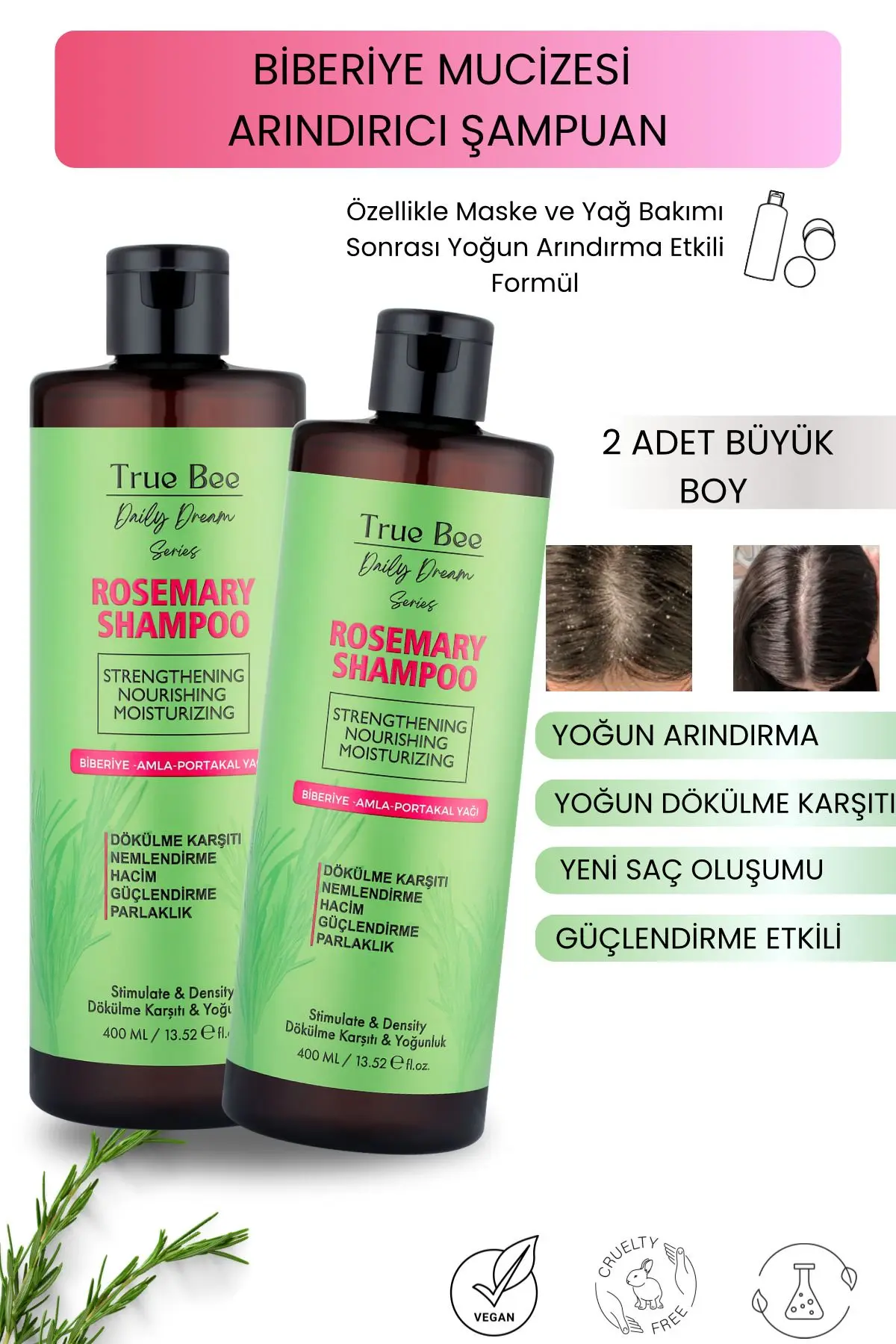 True Bee Daily Dream Series | 2'li Saç Kökü Güçlendirme Etkili Biberiye Şampuan 400 ml