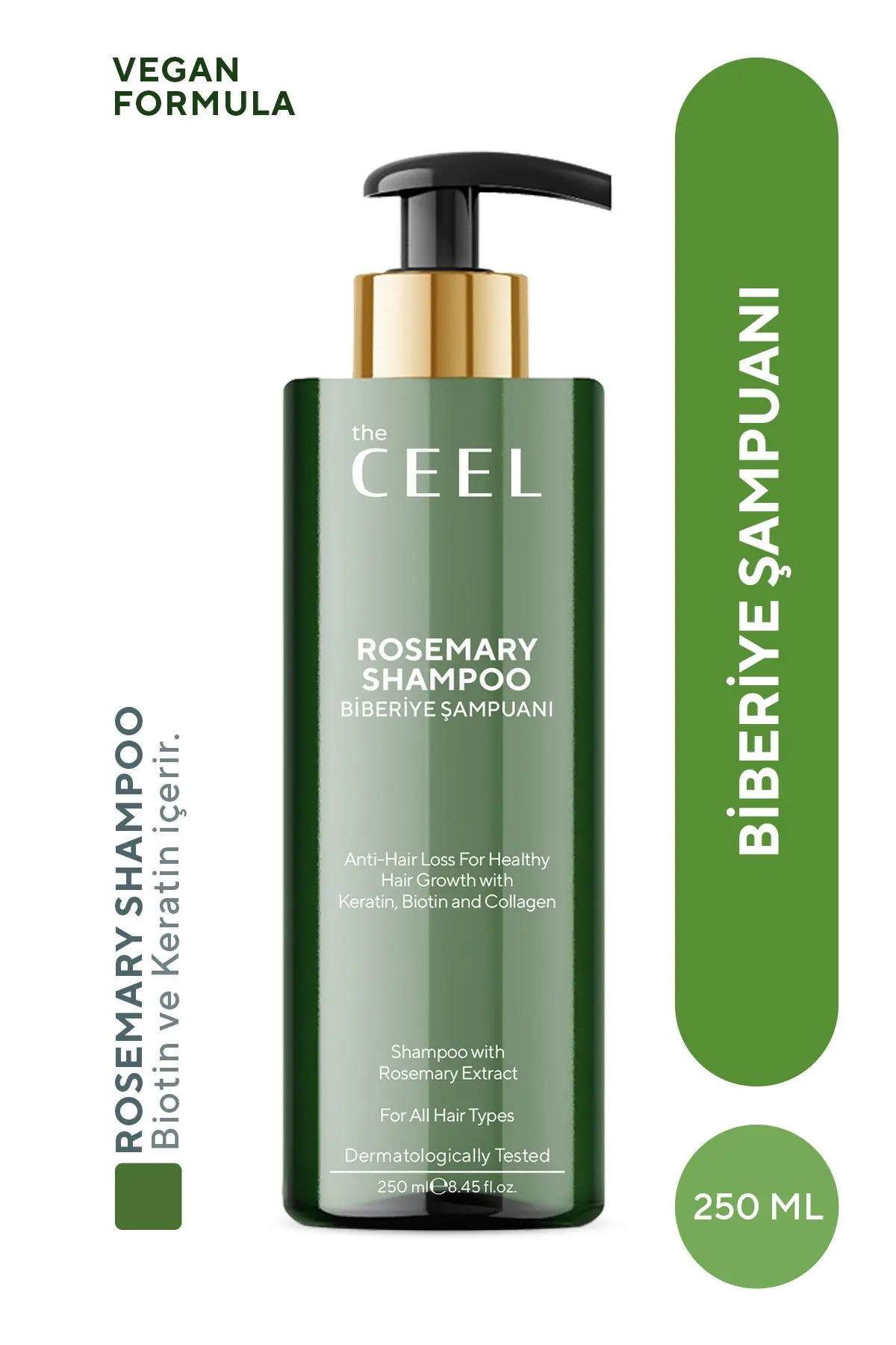 The Ceel Biberiye Şampuanı Dökülme Karşıtı ve Hızlı Uzamaya Yardımcı Keratin, Biotin ve Kolajen Özlü 250 ml