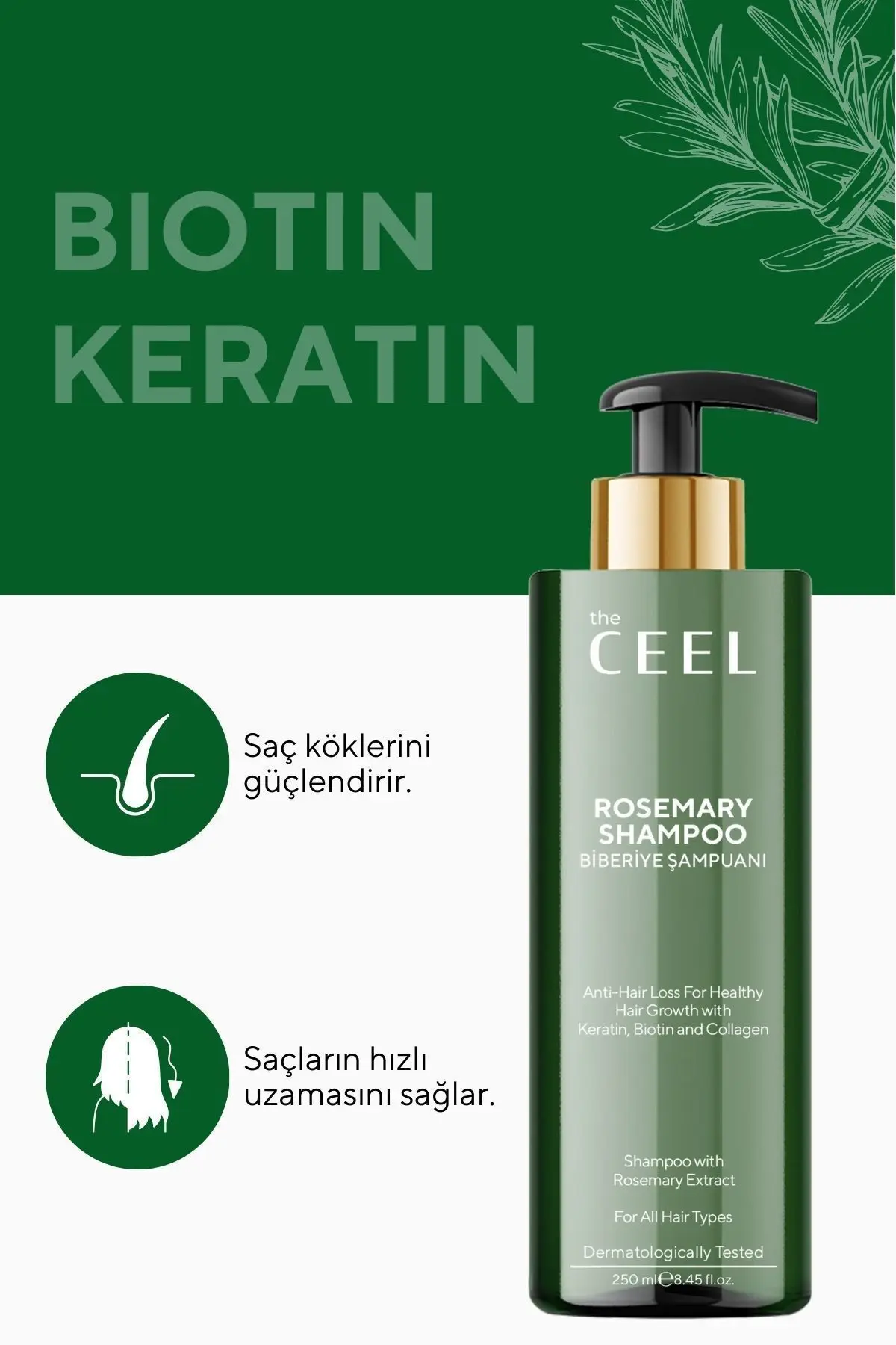 Biberiye Şampuanı Dökülme Karşıtı ve Hızlı Uzamaya Yardımcı Keratin, Biotin ve Kolajen Özlü 250 ml
