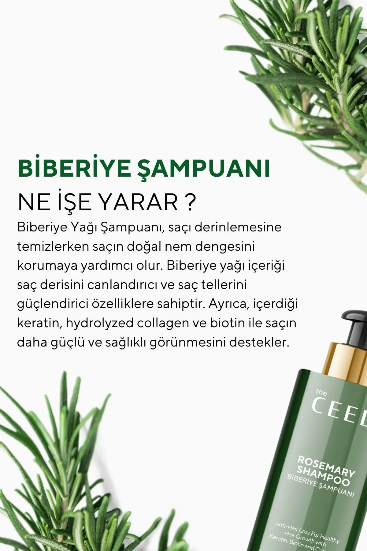 Biberiye Şampuanı Dökülme Karşıtı ve Hızlı Uzamaya Yardımcı Keratin, Biotin ve Kolajen Özlü 250 ml