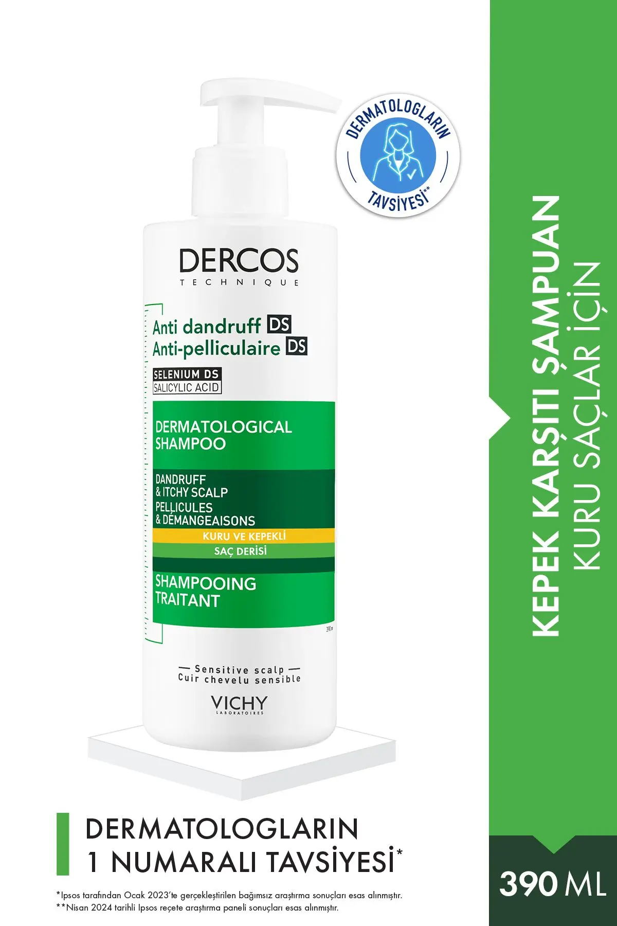Vichy Dercos Kepek Şampuanı 390 ml - Kuru Saçlar Için
