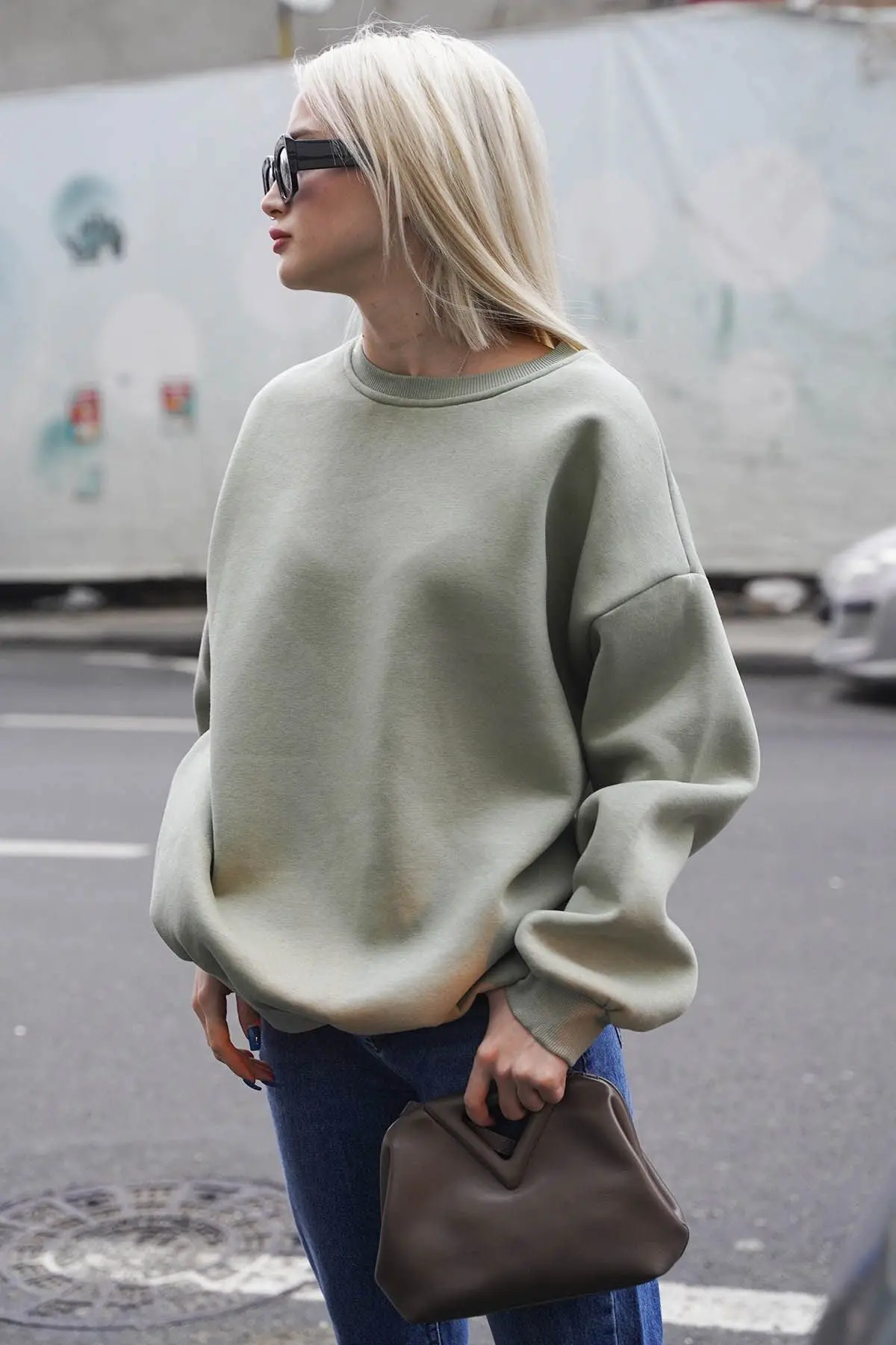 Mint Yeşili Bisiklet Yaka Basic Sweatshirt Mg1559