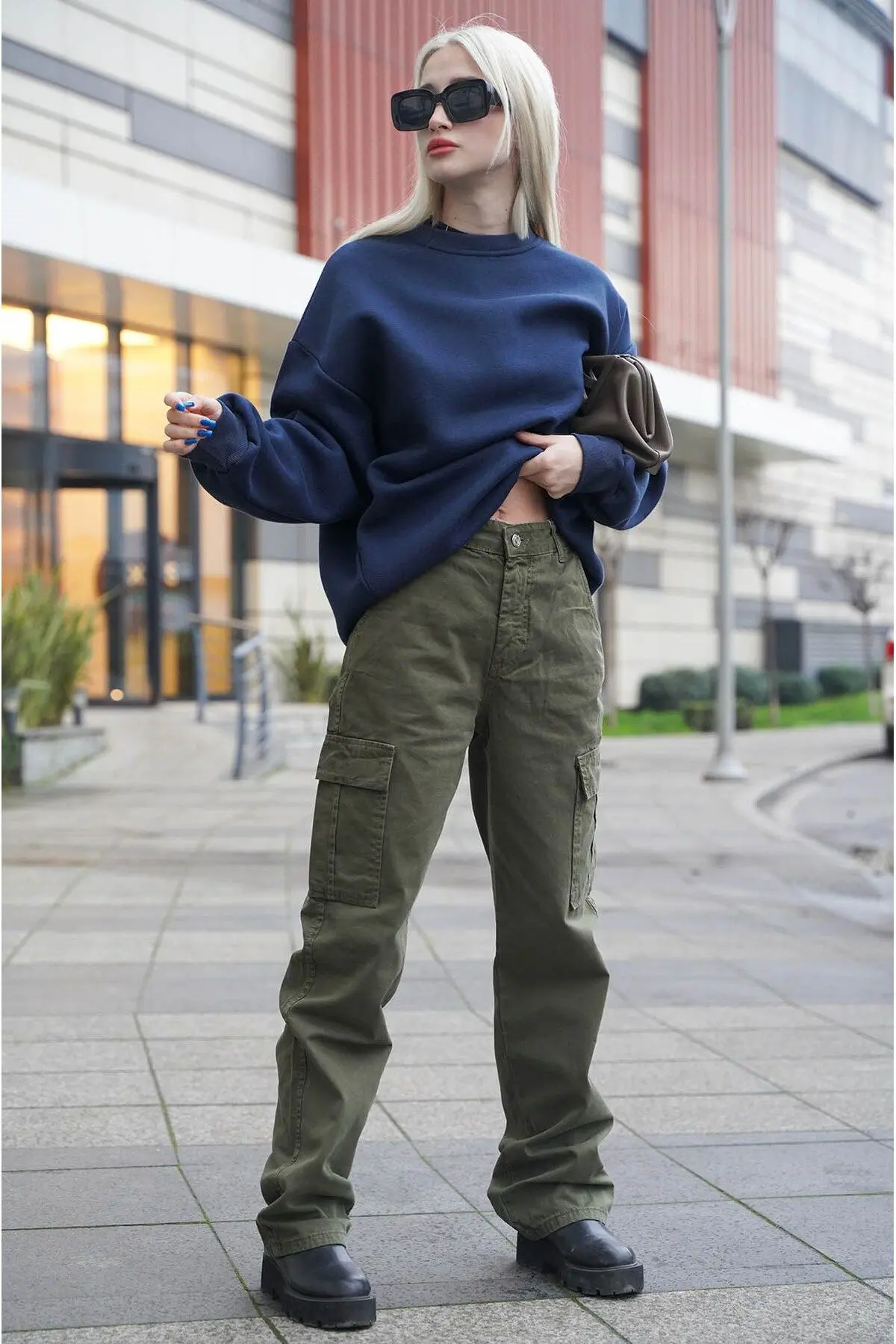 Lacivert Bisiklet Yaka Basic Sweatshirt Mg1559