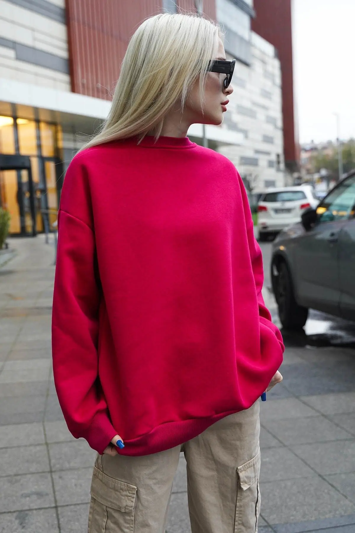 Fuşya Bisiklet Yaka Basic Sweatshirt Mg1559