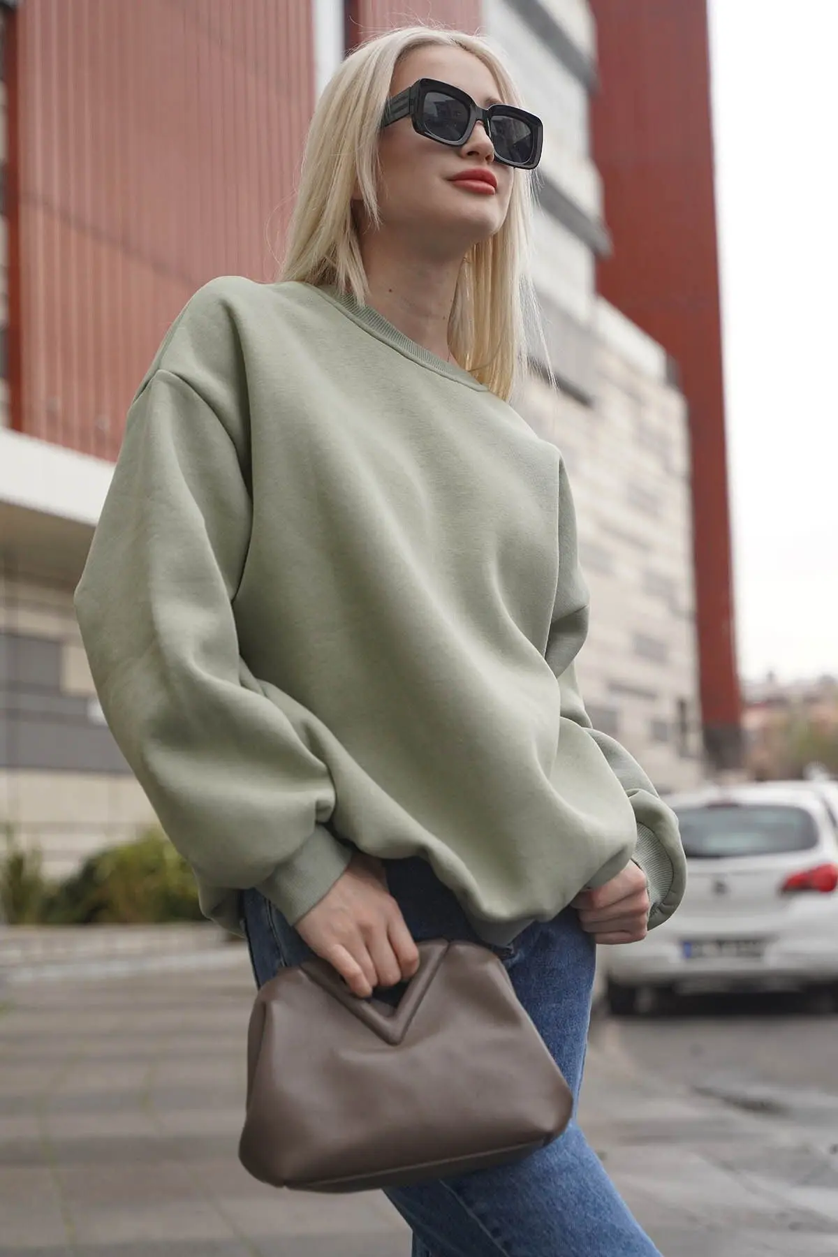 Mint Yeşili Bisiklet Yaka Basic Sweatshirt Mg1559