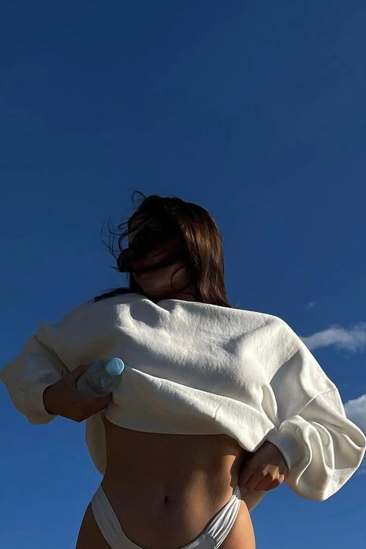 Ekru Bisiklet Yaka Basic Sweatshirt Mg1559