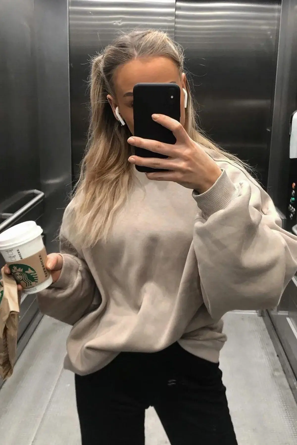 Bej Bisiklet Yaka Basic Sweatshirt Mg1559