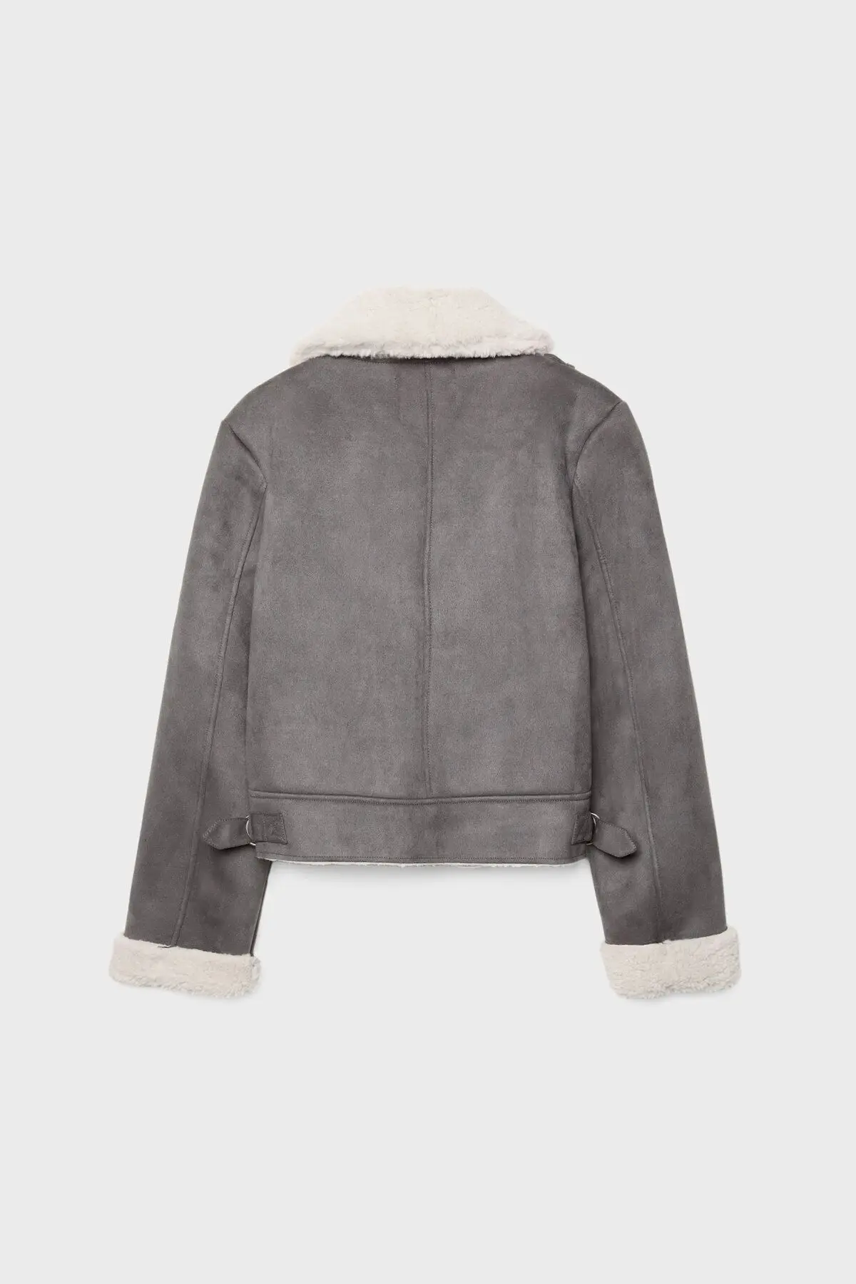 Içi Suni Kürklü Suni Süet Crop Biker Ceket