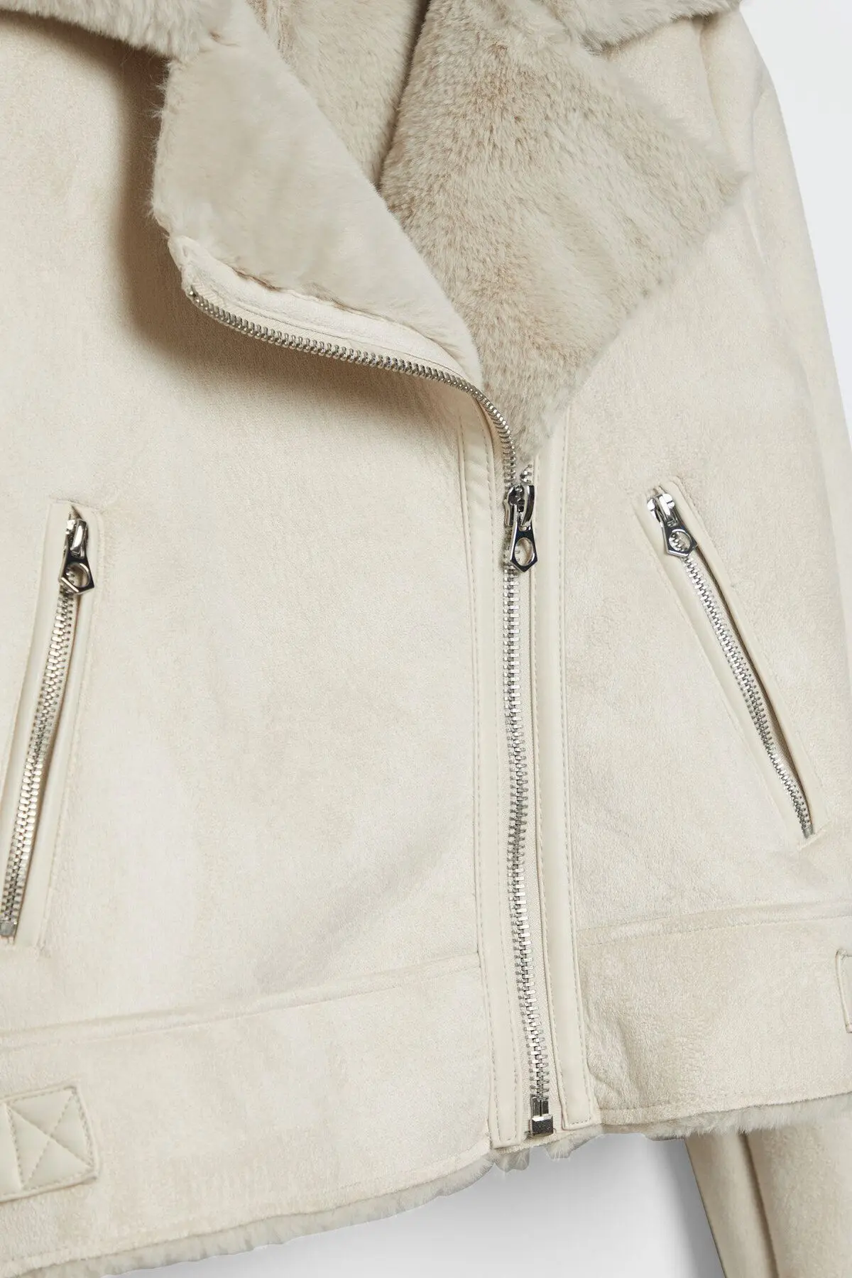 Içi Suni Kürklü Suni Süet Crop Biker Ceket