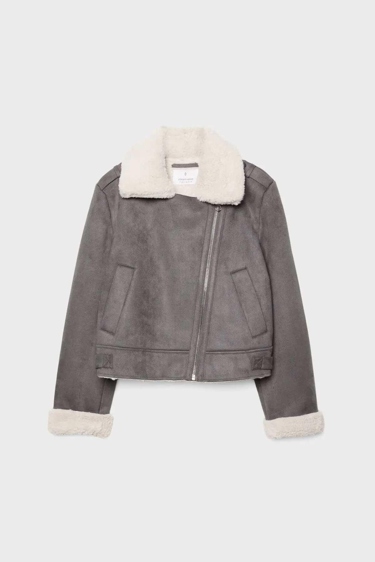 Içi Suni Kürklü Suni Süet Crop Biker Ceket