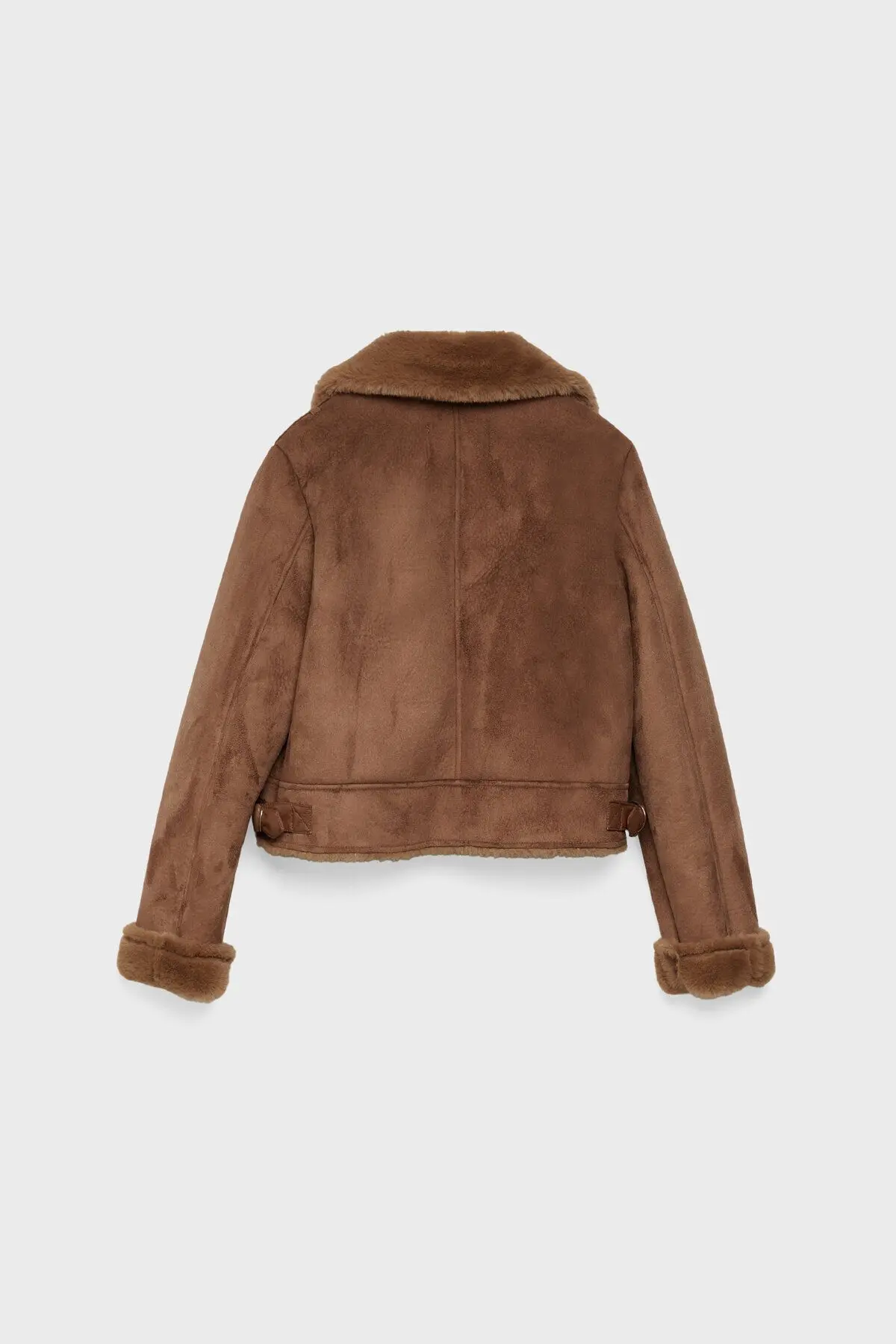 İçi Suni Kürklü Suni Süet Crop Biker Ceket