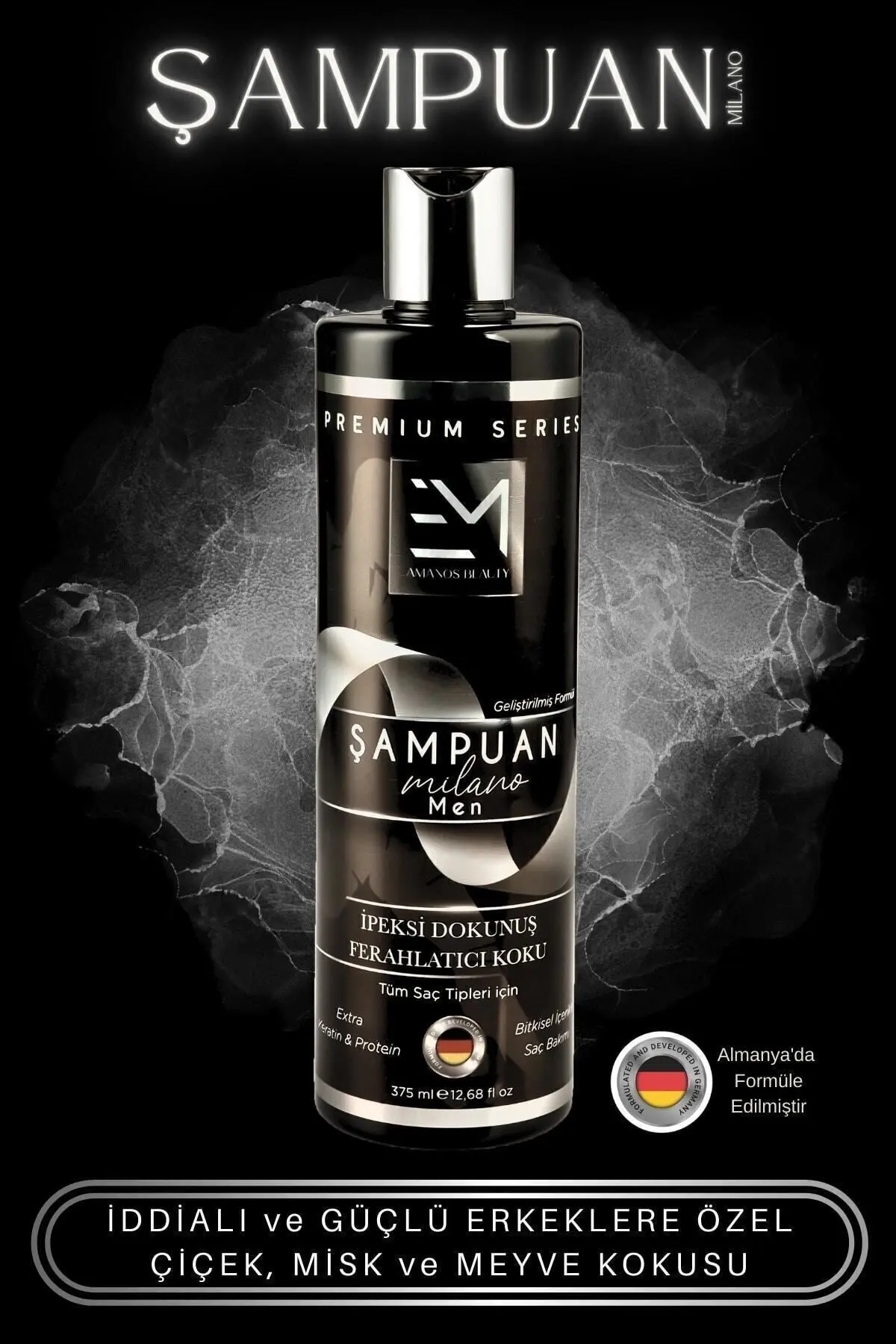 EM AMANOS BEAUTY Milano Kokusu - Erkek Şampuan - Doğal Bitki Özlü Keratin Ve Kolajen Içerir - Saç Dökülmesini Önler