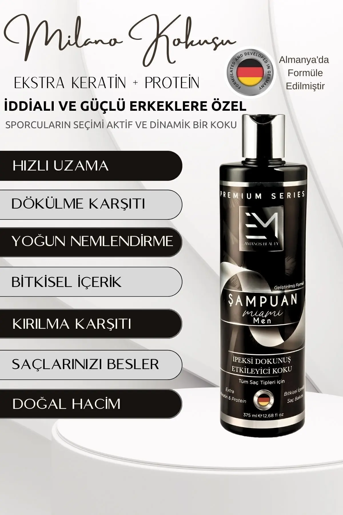 Milano Kokusu - Erkek Şampuan - Doğal Bitki Özlü Keratin Ve Kolajen Içerir - Saç Dökülmesini Önler